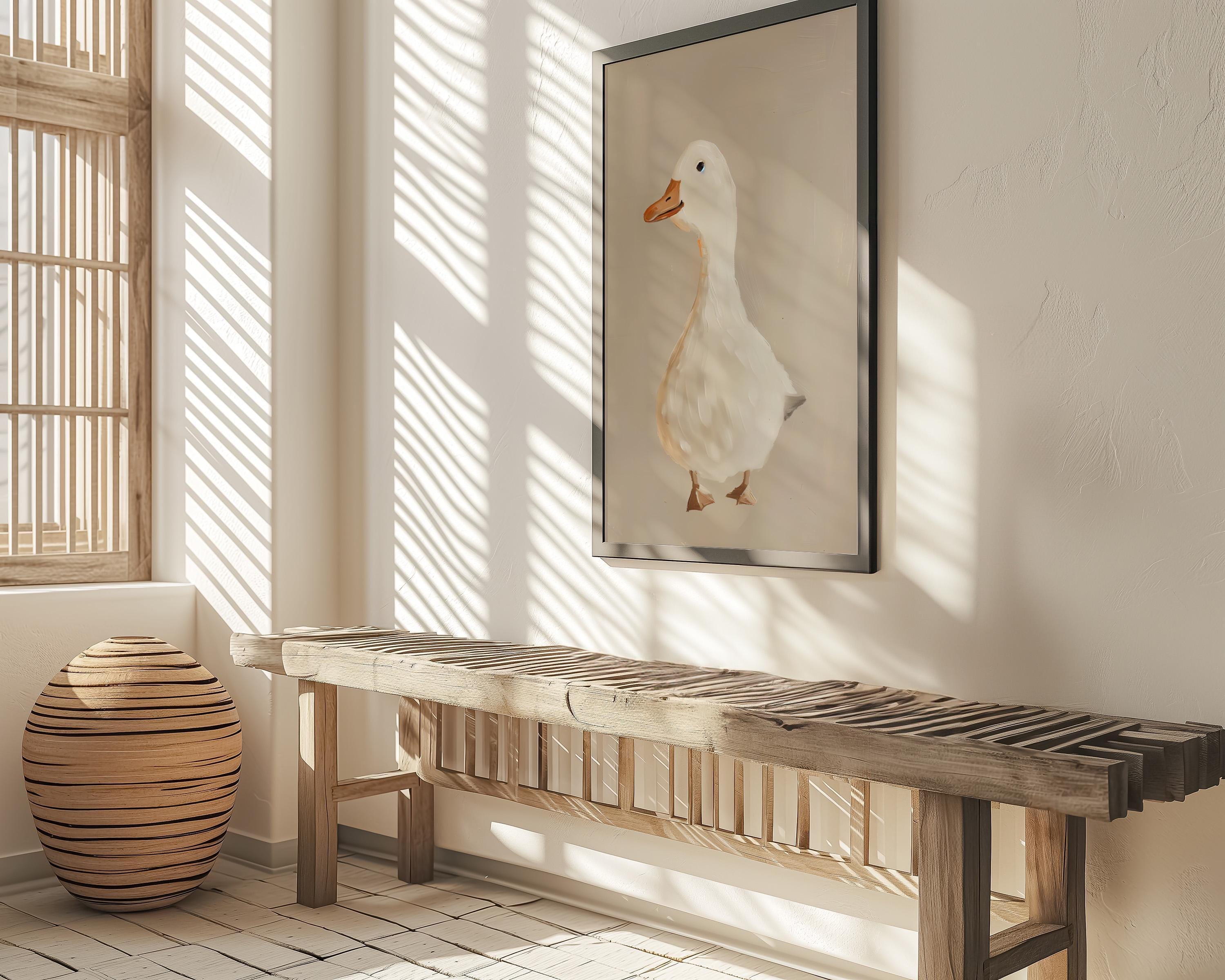 Whimsical Goose Wall Art: Beige Nursery Canvas Print