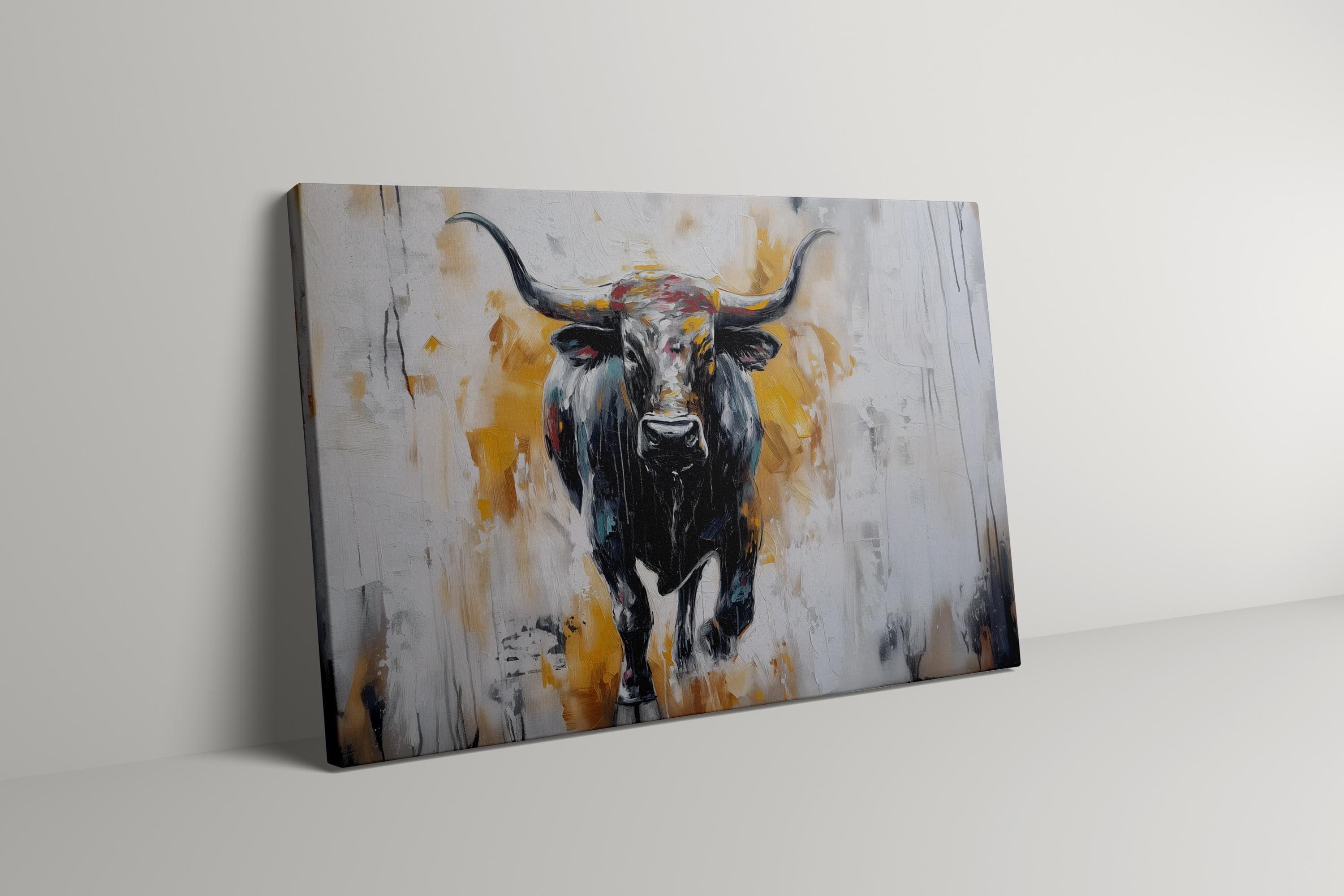 Bull Painting on Canvas: Abstract Animal Art (Farmhouse Style)