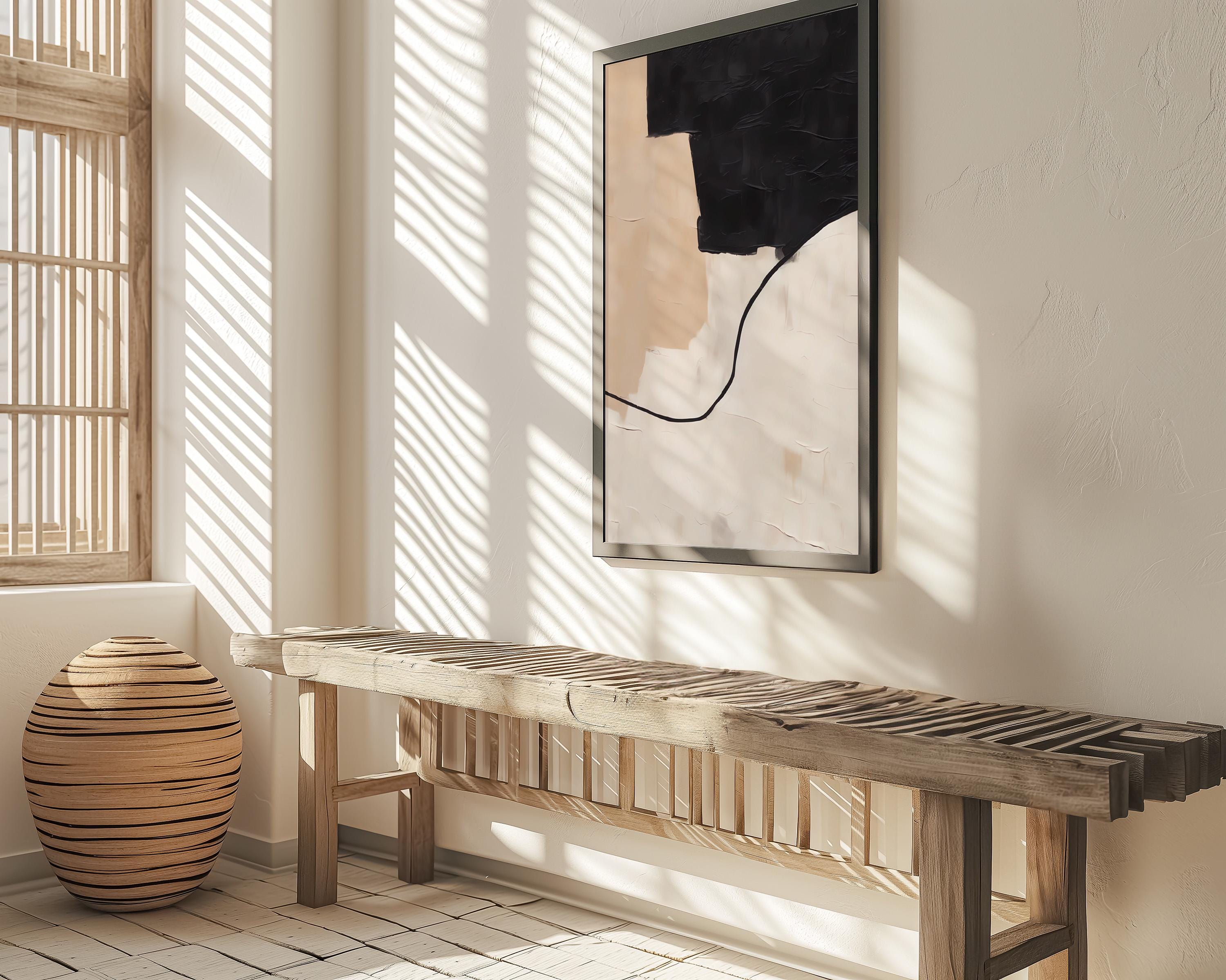 Modern Minimalist Abstract Art | Beige and Black Framed Print for Elegant Interiors