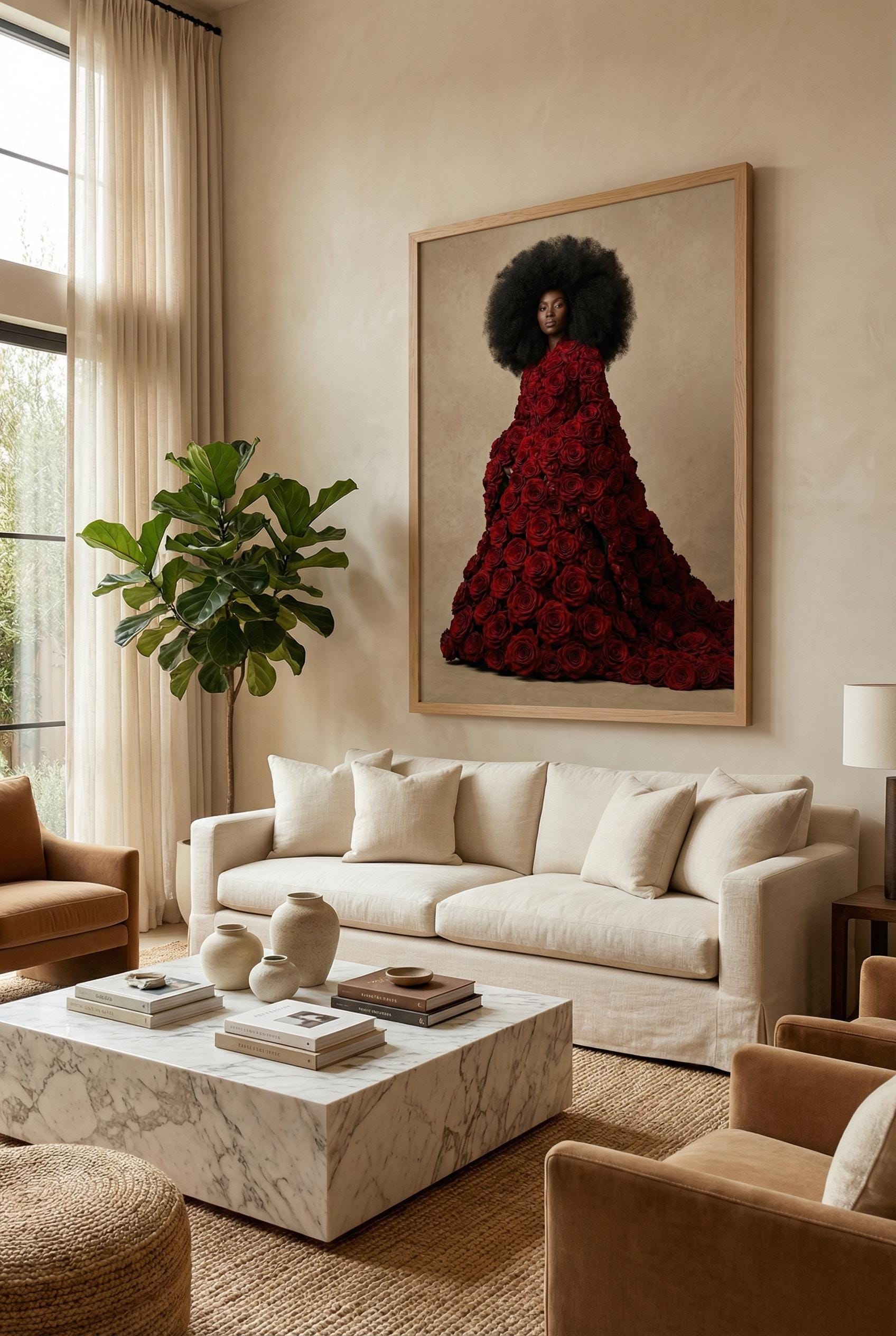 Flower Dress Wall Art: Black Woman Portrait (Framed or Canvas)