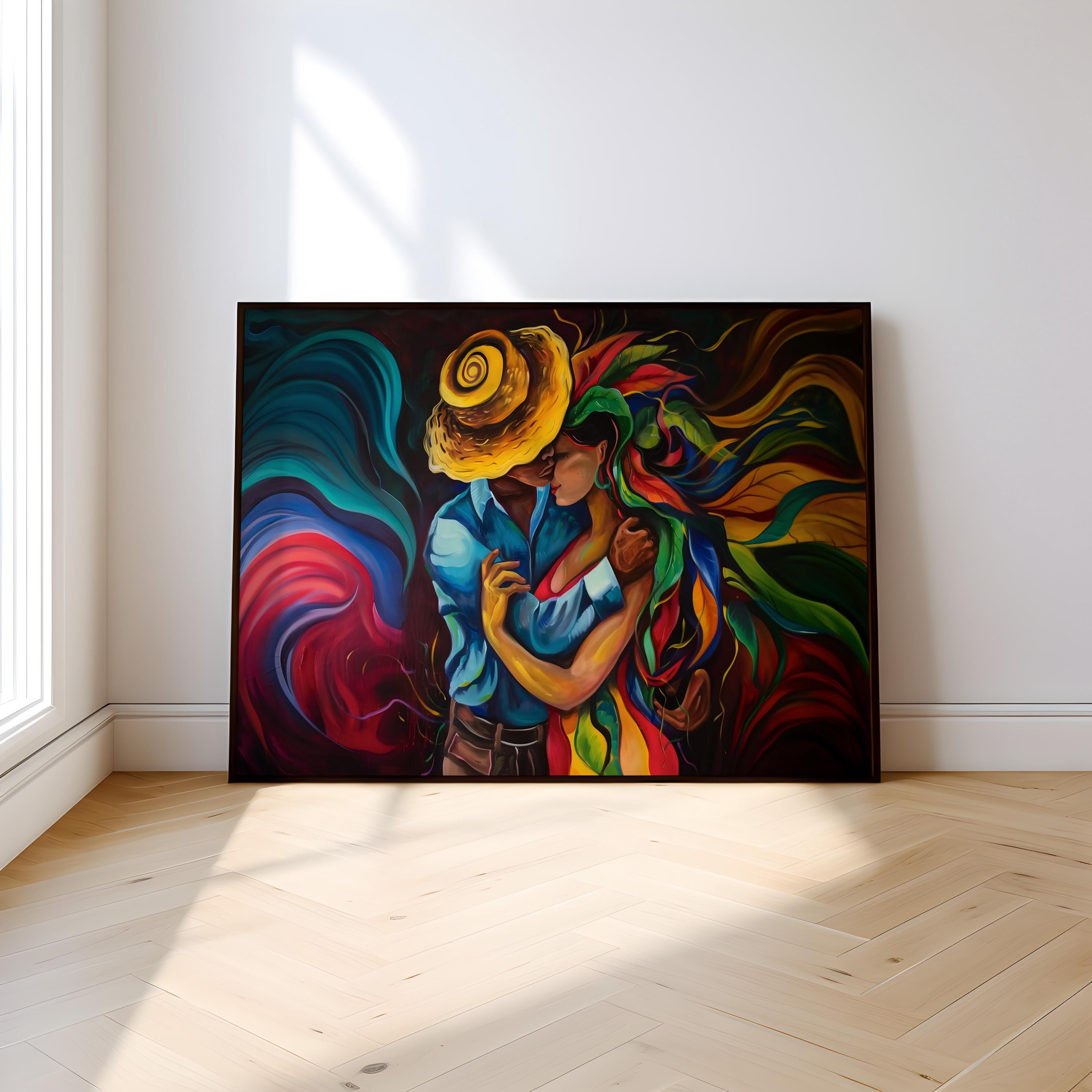 Cosmic Embrace: Vibrant Abstract Lovers Portrait | Psychedelic & Romantic Wall Art