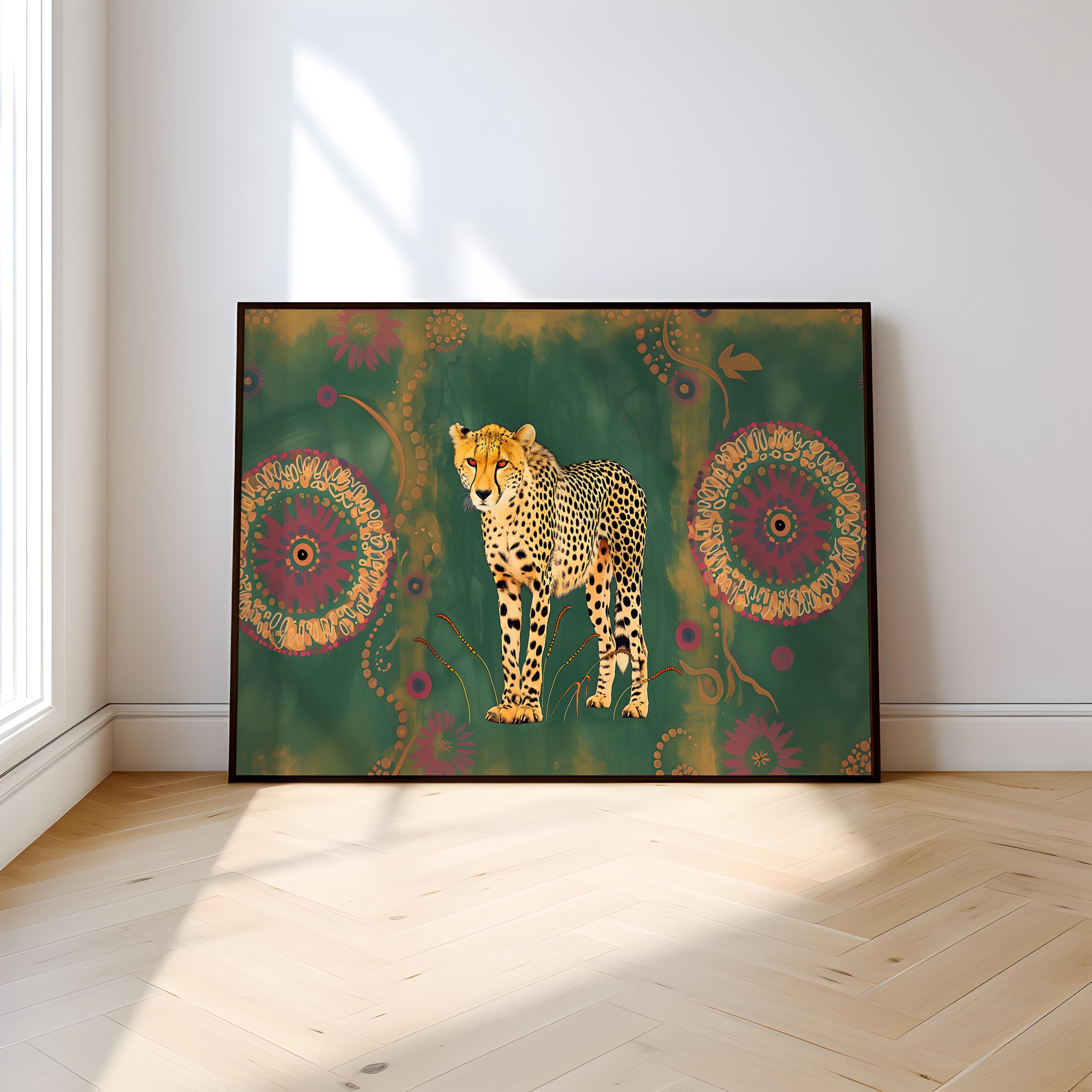 Bohemian Cheetah Canvas Art, Modern Wildlife Patterns (Ready to Hang)