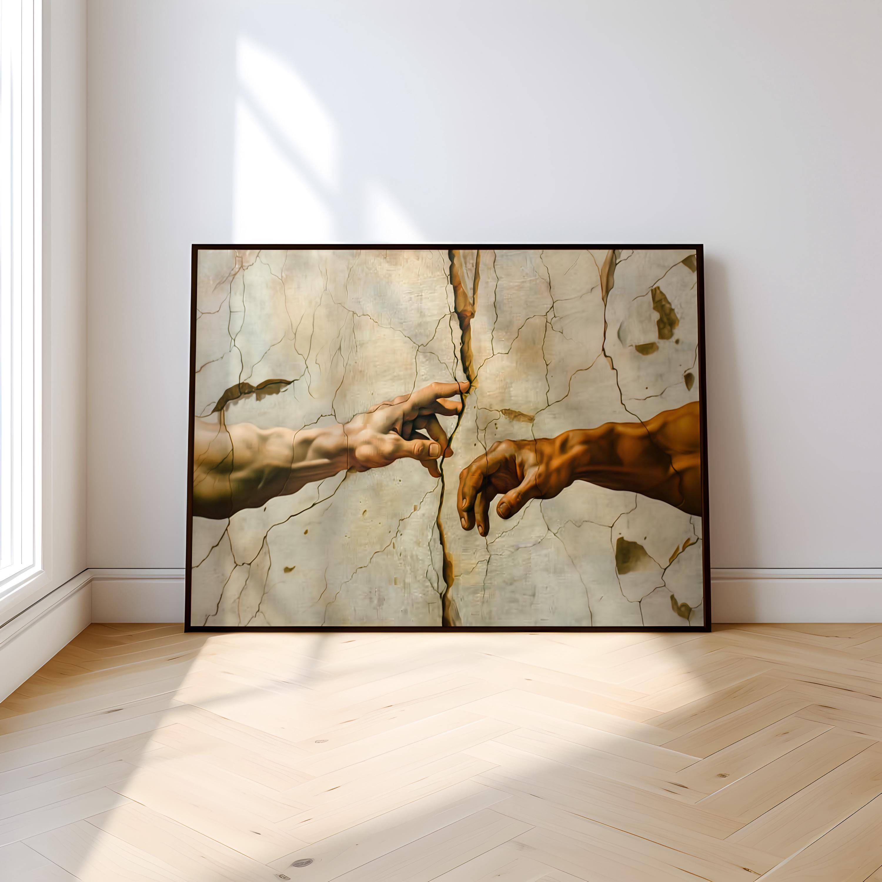 The Divide: A Modern 'Creation of Adam' | Cinematic Reaching Hands Canvas Art