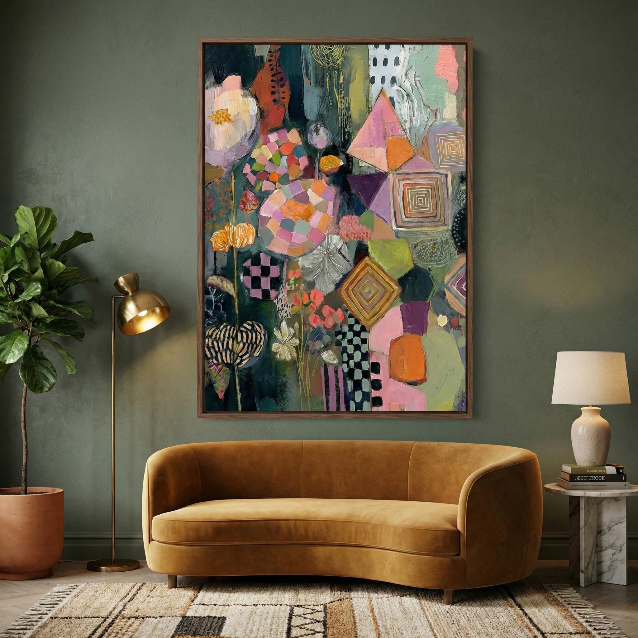 Floral Wall Art Print: Vibrant Boho Colors - Mixed Media Style