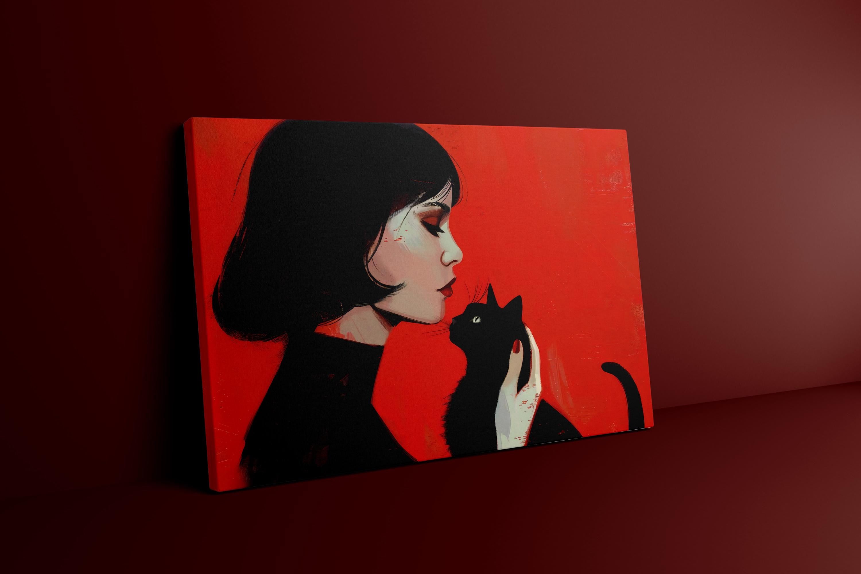 The Familiar: Woman and Black Cat Portrait | Moody, Modern & Evocative Wall Art