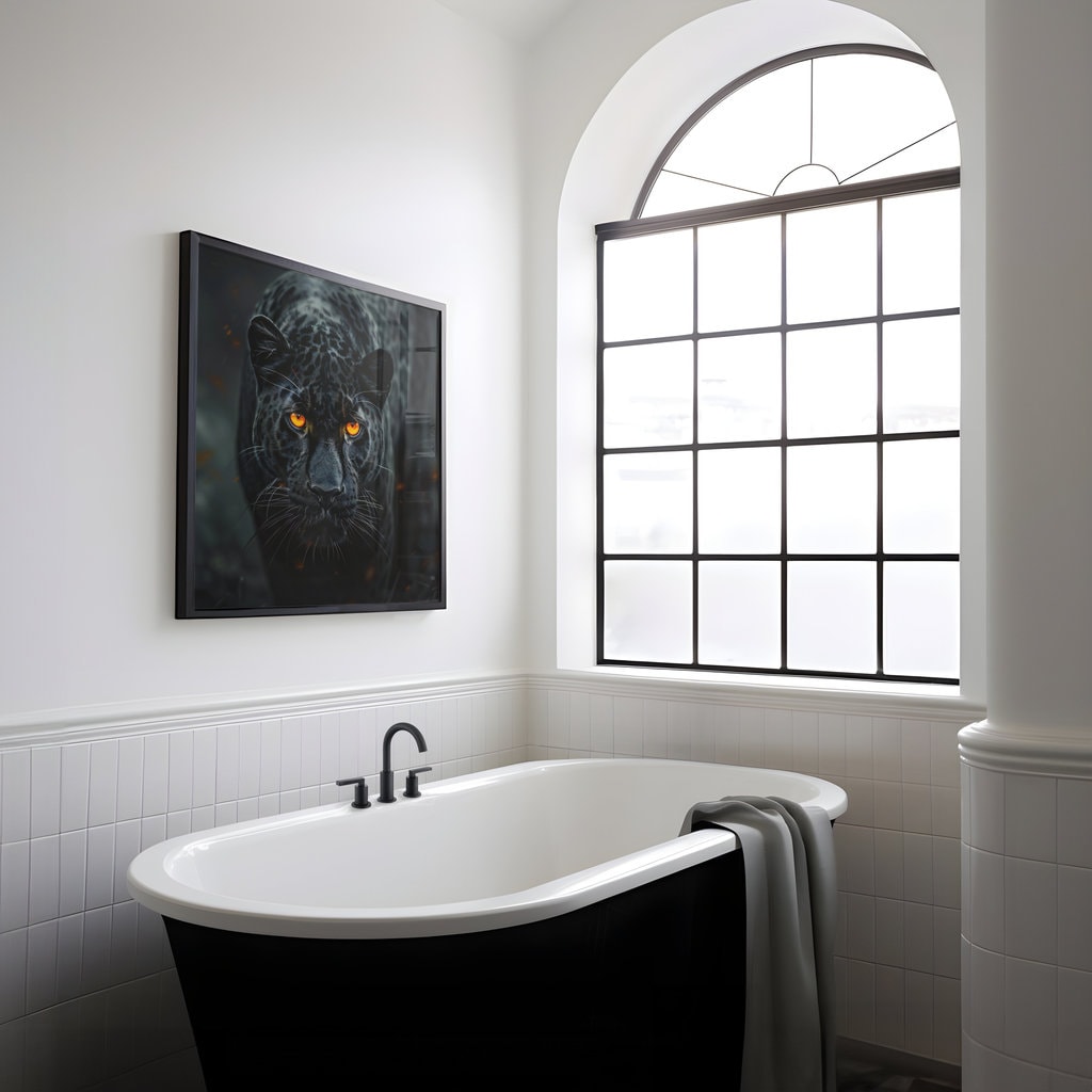 The Midnight Hunter: Black Panther with Orange Eyes Art | Moody & Powerful Wildlife Decor