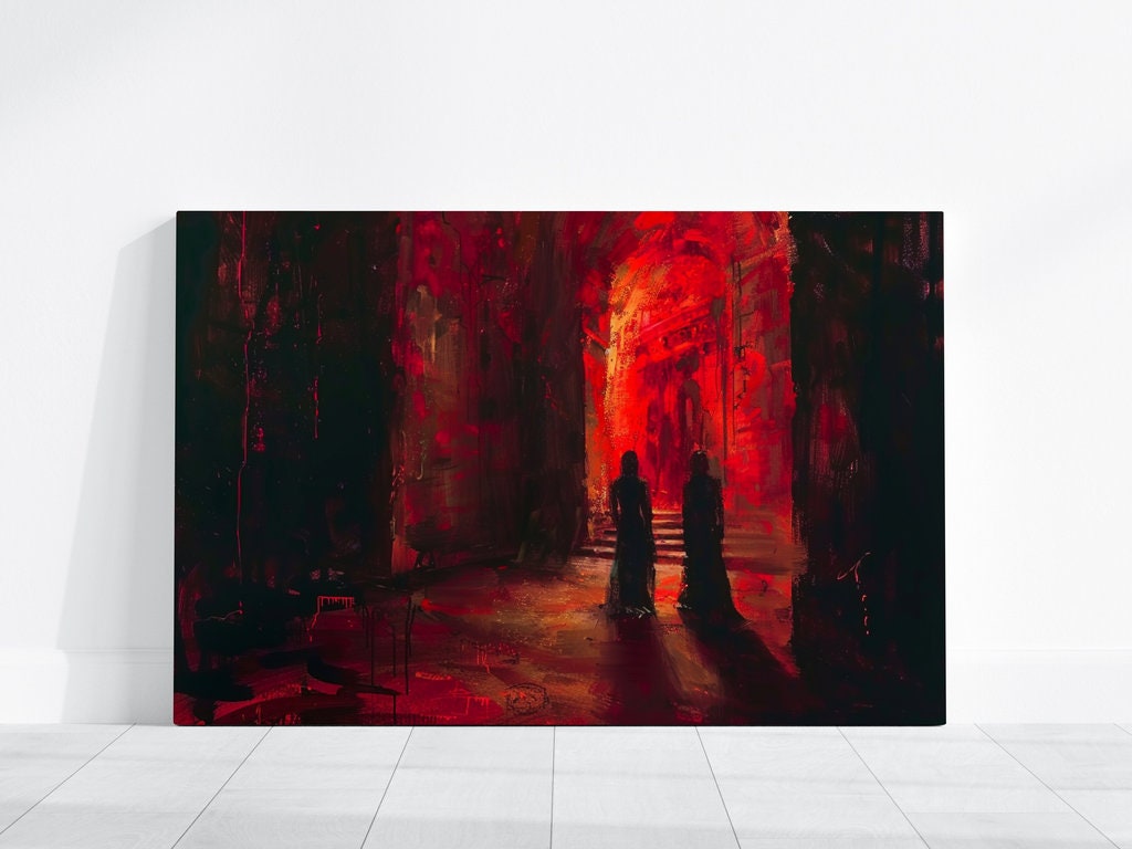 The Crimson Corridor: Mysterious Dark Hallway Art | Moody, Suspenseful & Eerie Wall Decor