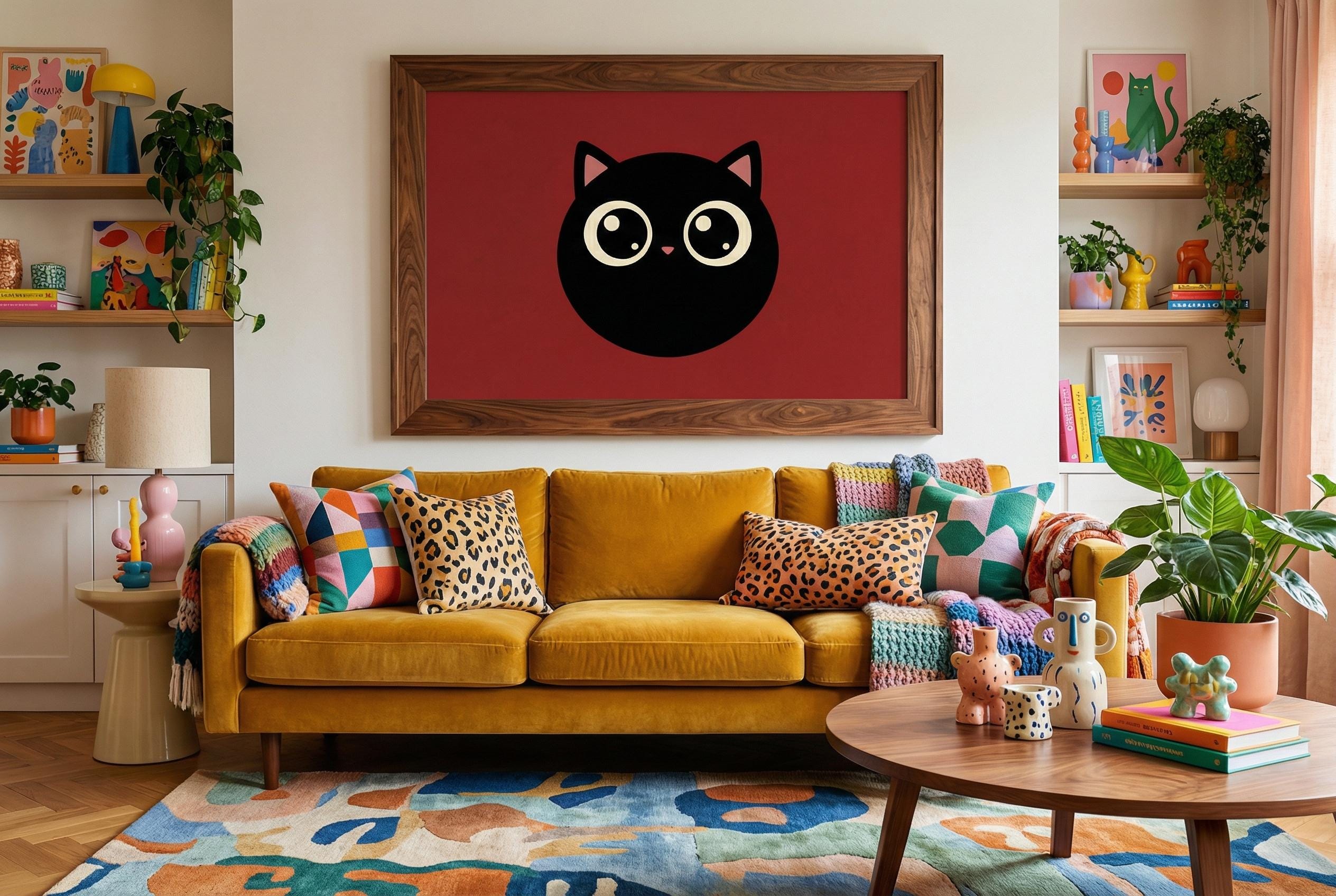 Red Owl Wall Art Print - Japanese Minimalist Style