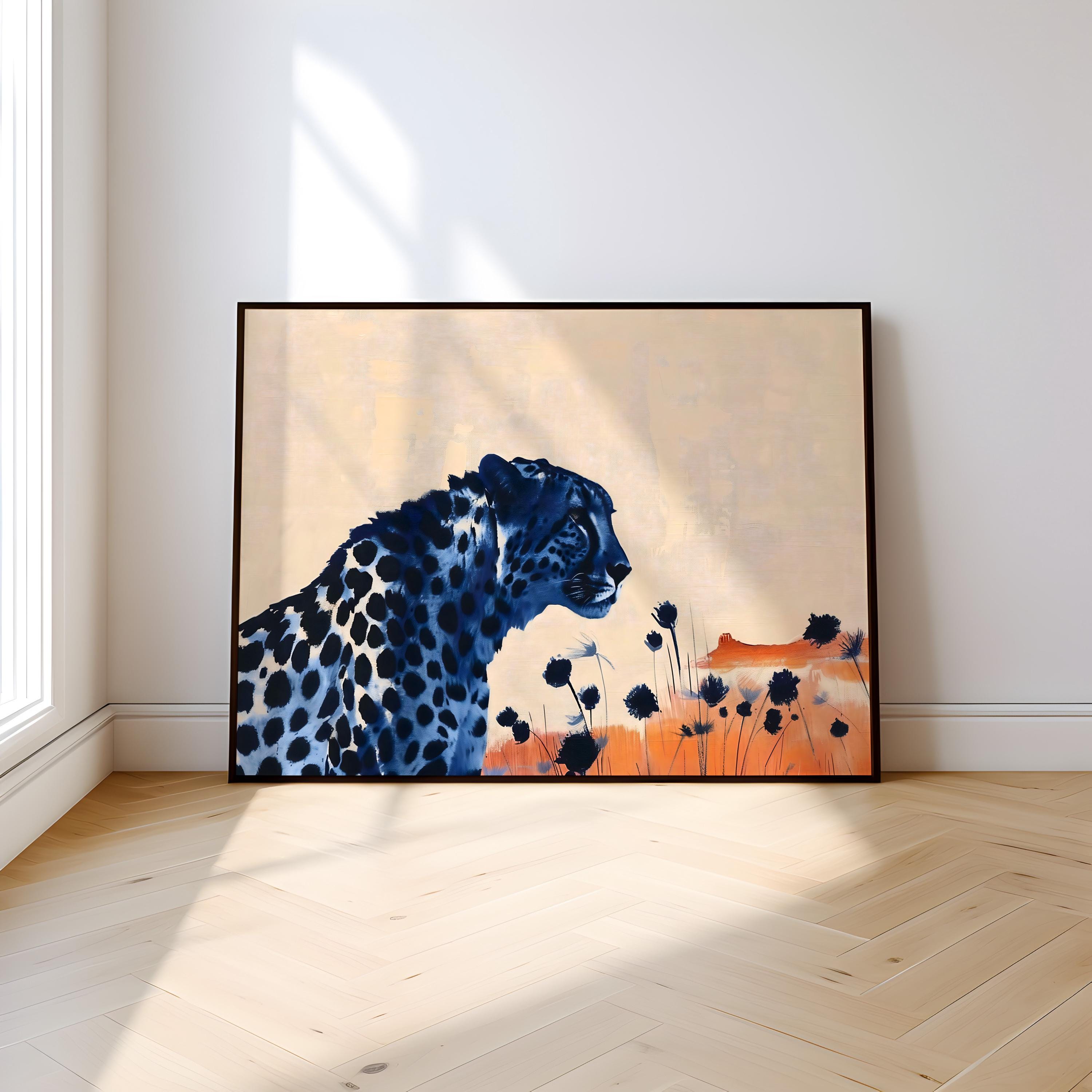 Desert Cat: Surreal Leopard in Desert Landscape | Vibrant & Modern Wildlife Art