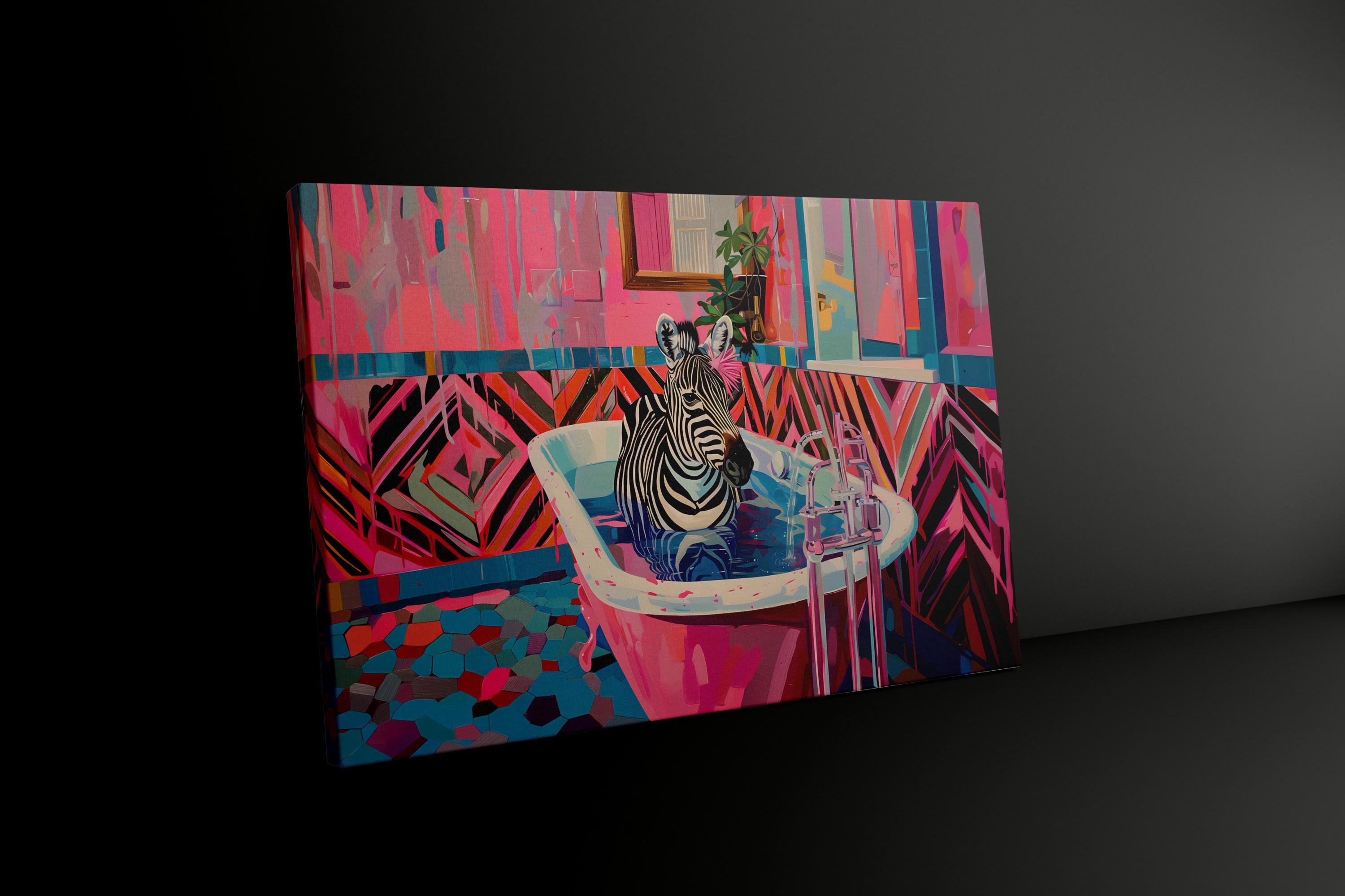 The Eccentric Bather: Chic Zebra in Pink Bathtub Art | Maximalist & Preppy Bathroom Decor
