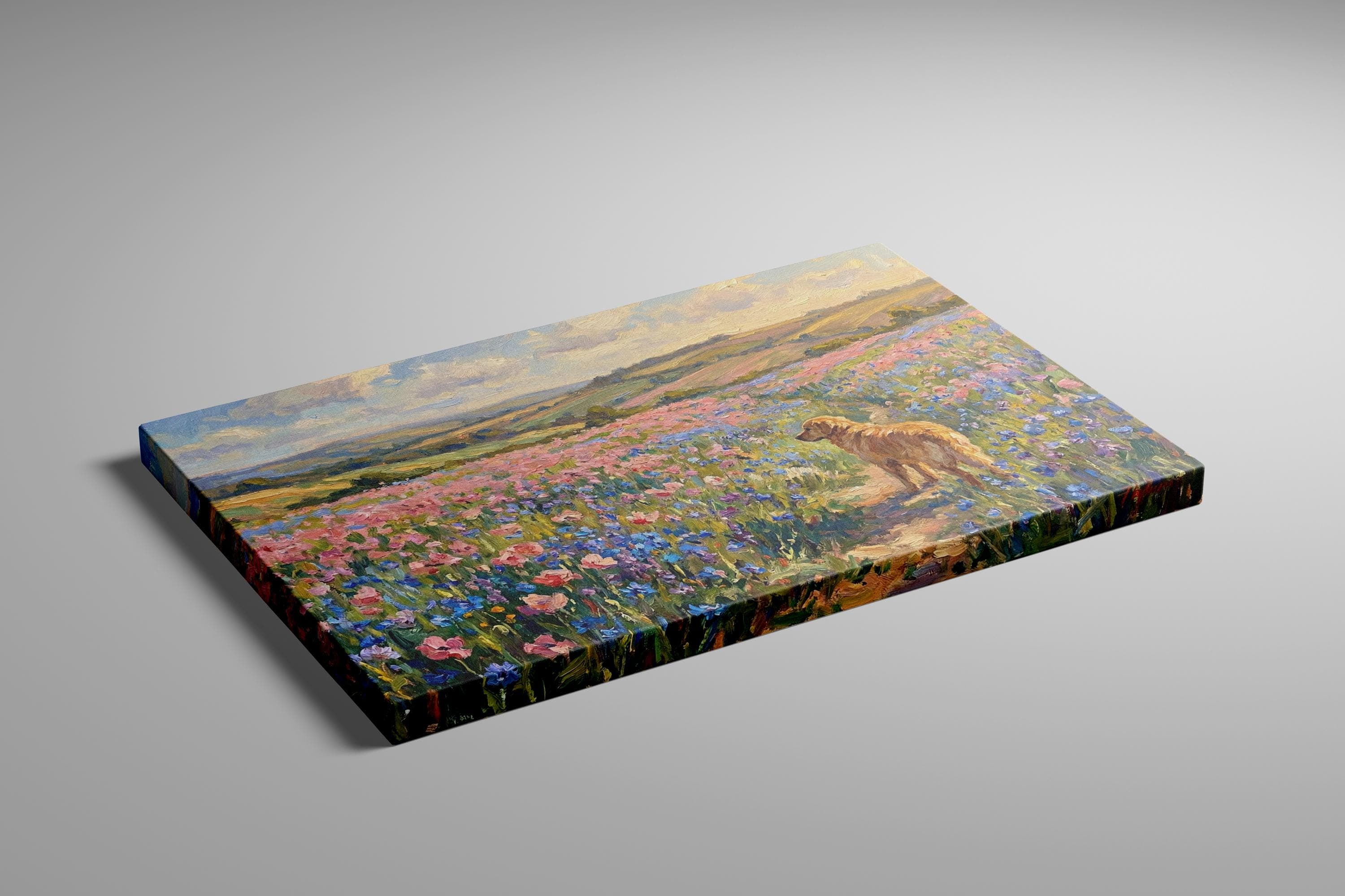 Golden Retriever Dog Art, Wildflower Field, Spring Colors (Canvas or Print)