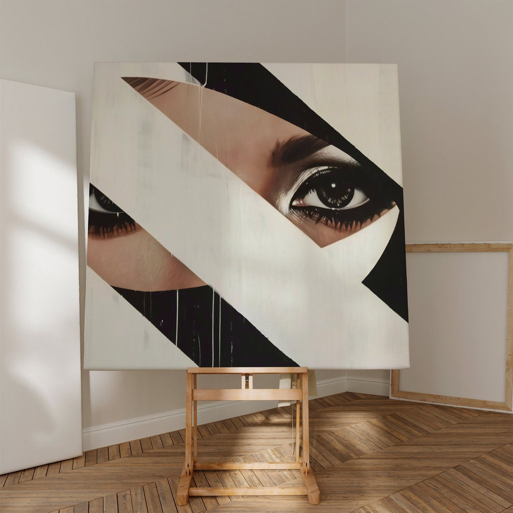 The Observer: Surreal Eye in Fractured Geometric Art | Modern Black & White Wall Decor