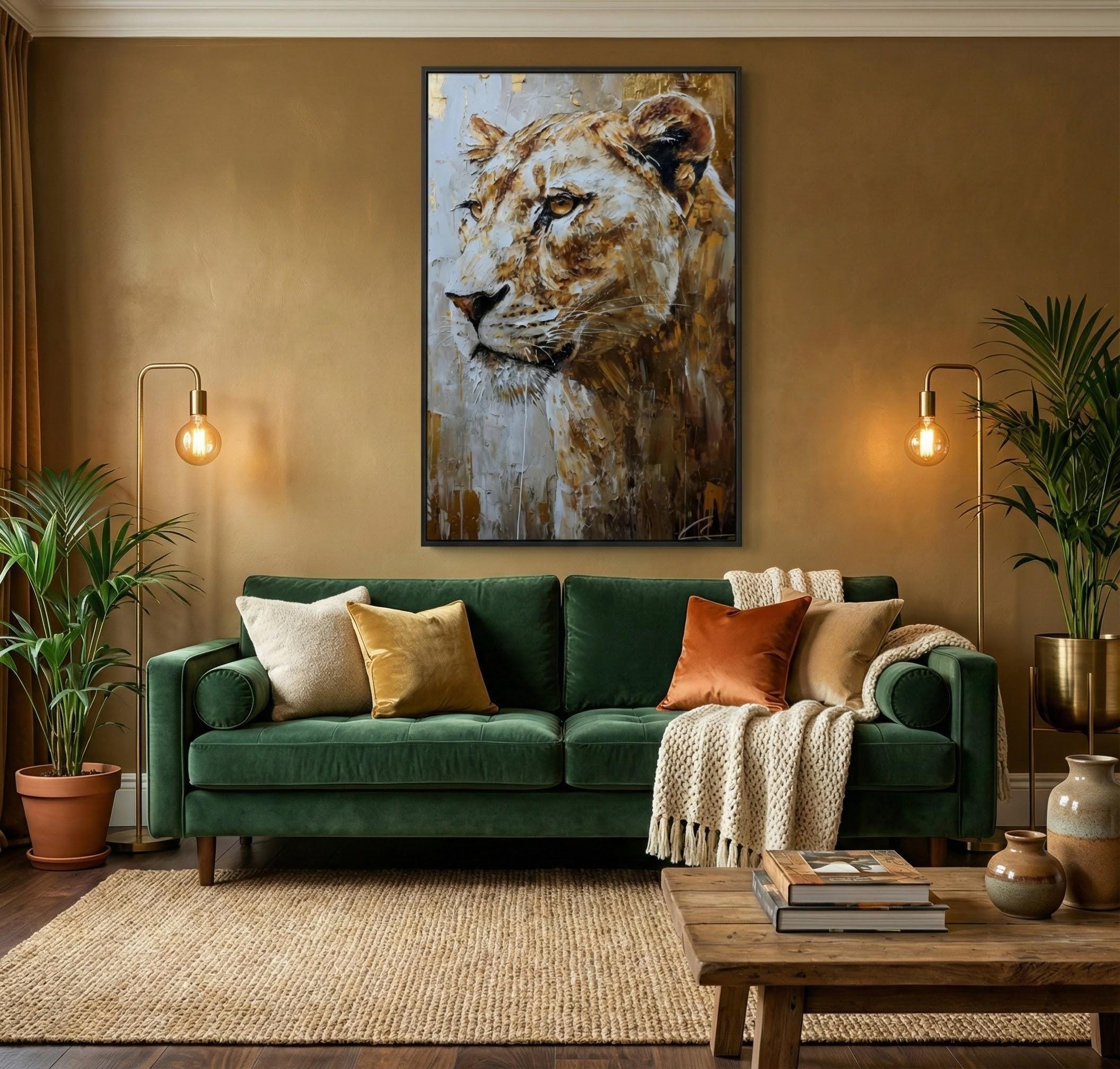 Lioness Wall Art: Graceful Wild Spirit in Gold (Canvas or Print)