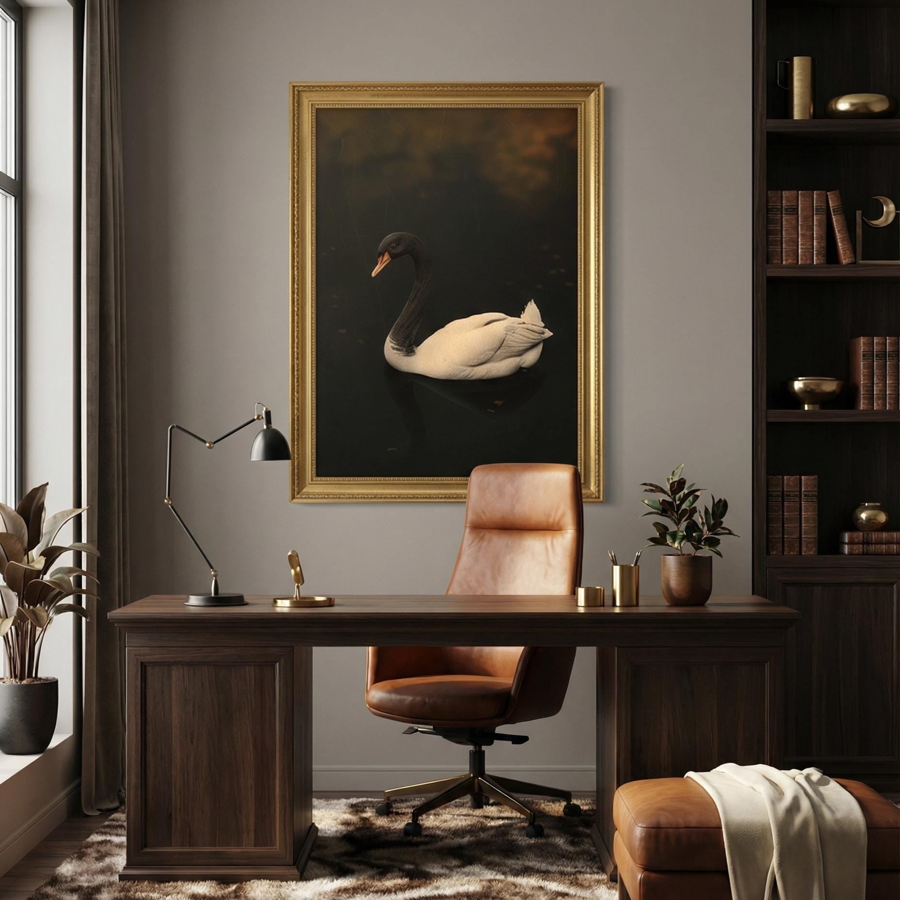 Black Swan Canvas Art: Moody Vintage Lake Scene