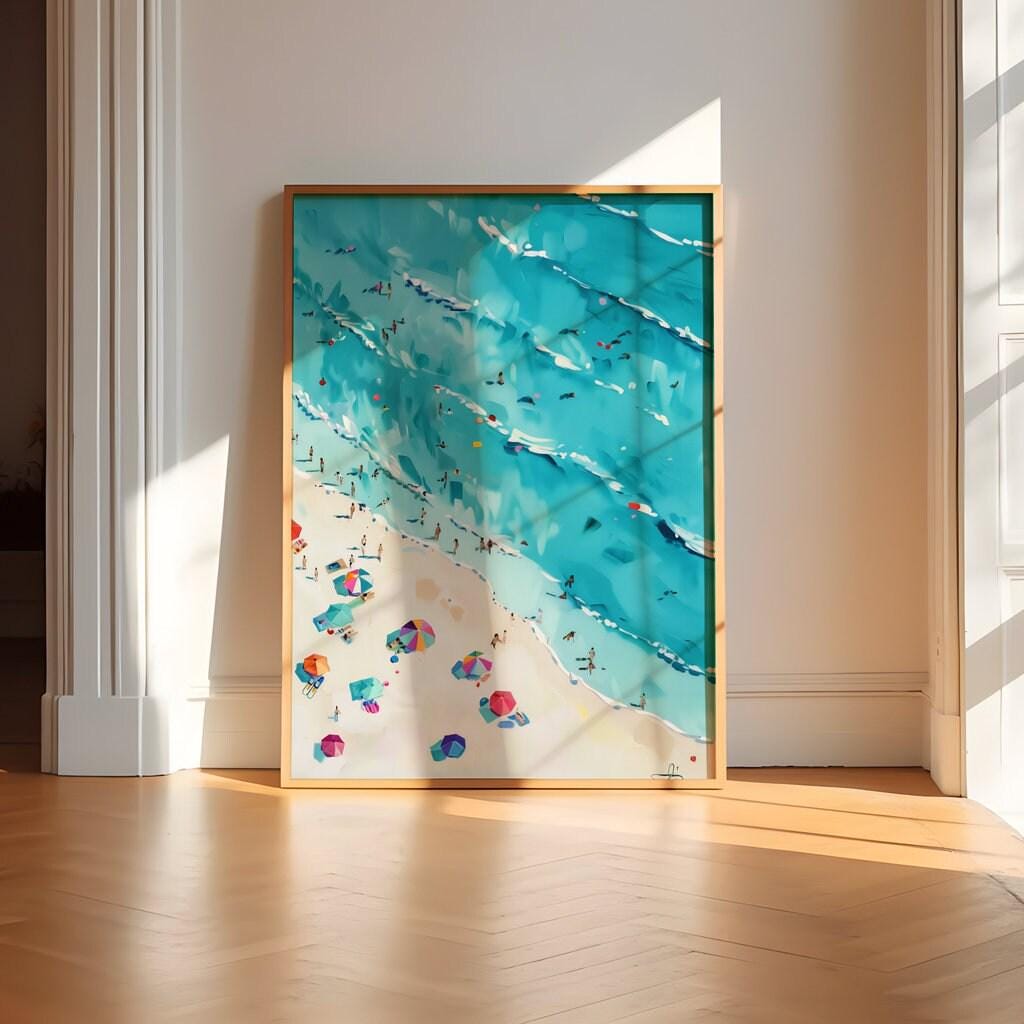 The Summer Constellation: Aerial Beach & Umbrellas Art | Vibrant & Modern Coastal Decor