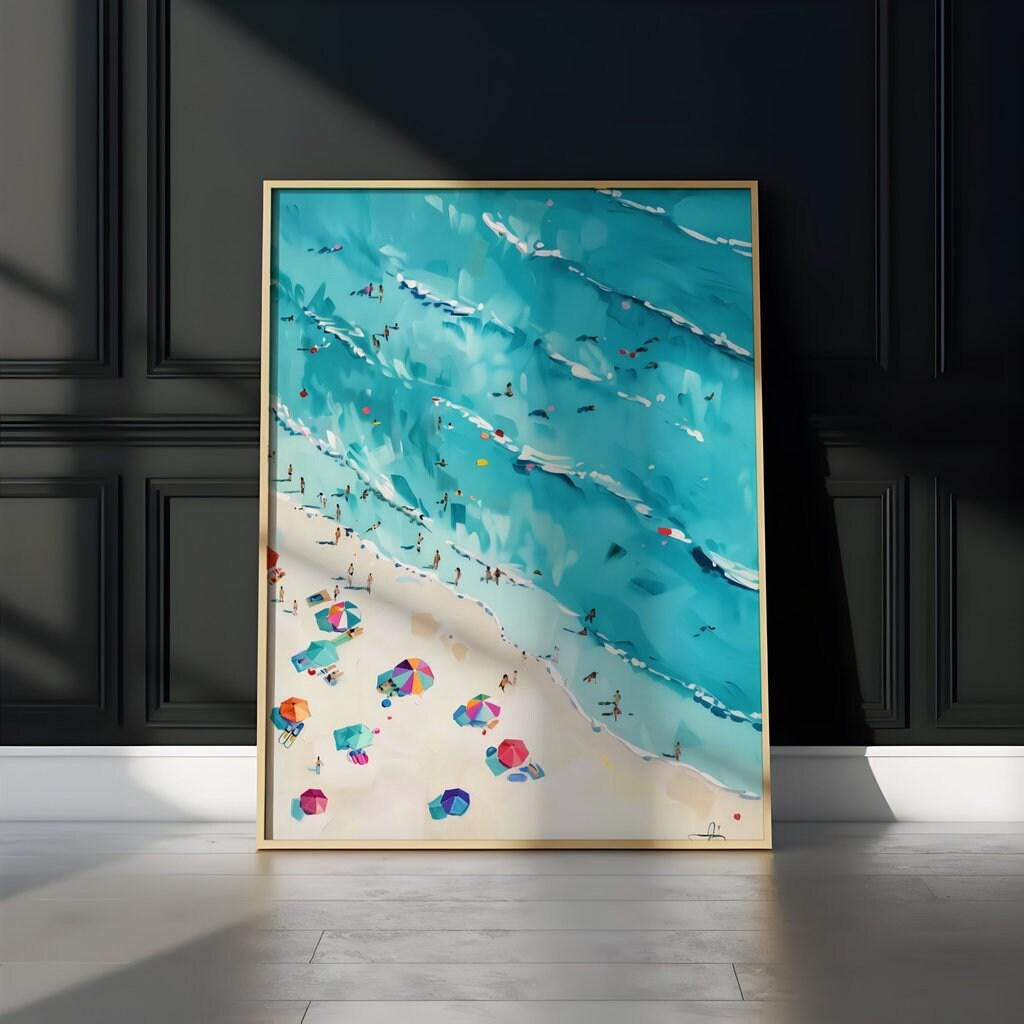 The Summer Constellation: Aerial Beach & Umbrellas Art | Vibrant & Modern Coastal Decor