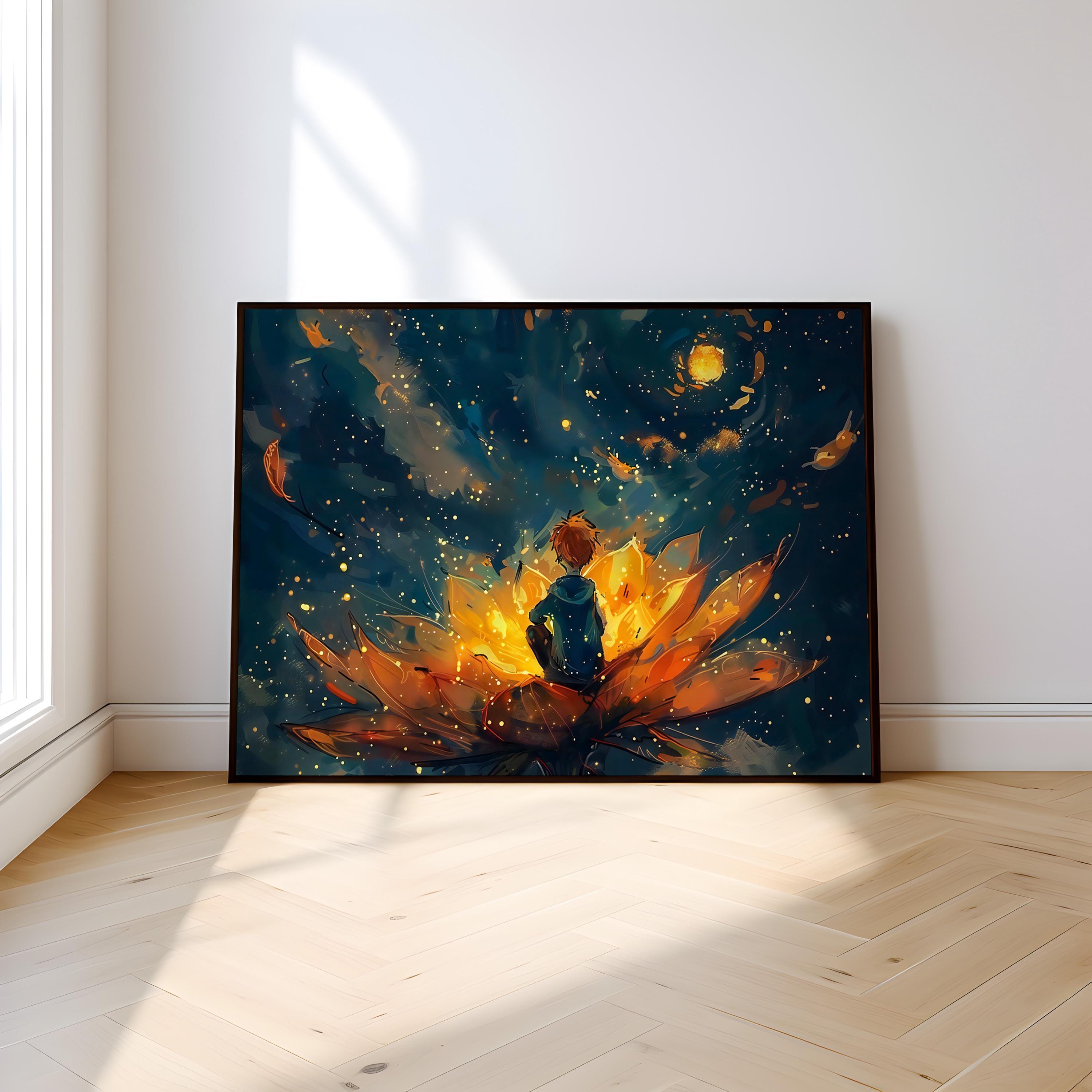 The Firefly Keeper: Magical Boy in a Field of Glowing Flowers | Enchanting Nursery & Kids Room Art