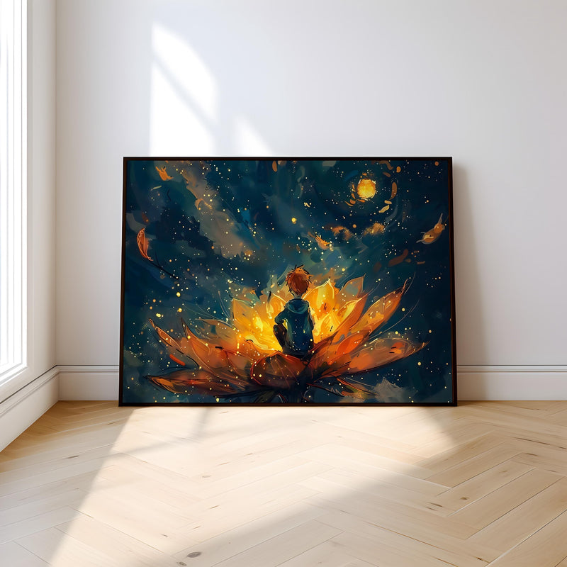 Magical Nursery Wall Art – Enchanted Kids Room Art With Glowing Fireflies & Field Of Flowers
