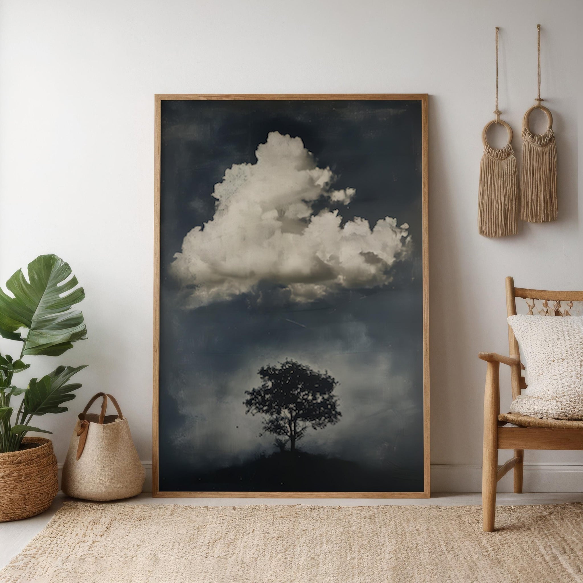 The Watcher Wall Art: Moody Tree and Cloud Scene, Vintage Style