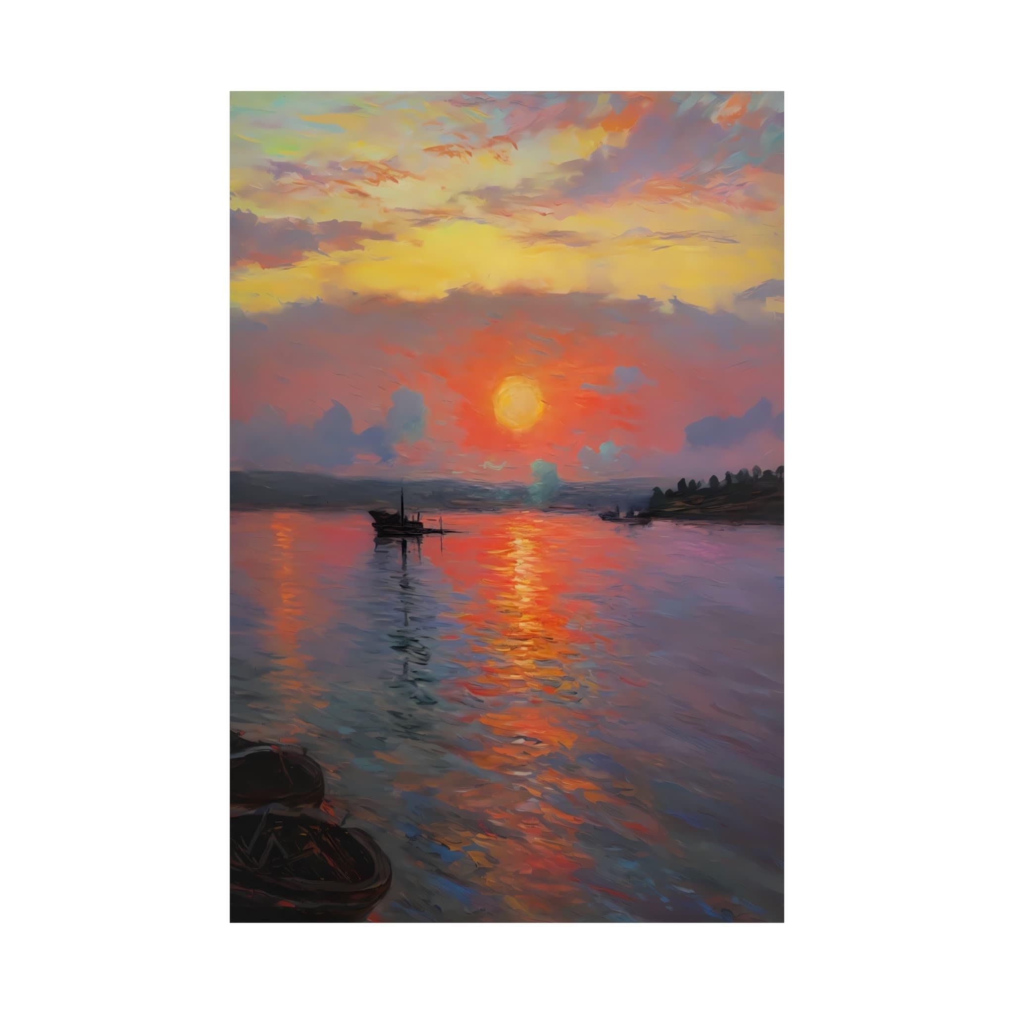 Impressionist Sunset Canvas, Minimalist Lake View (Multiple Sizes)