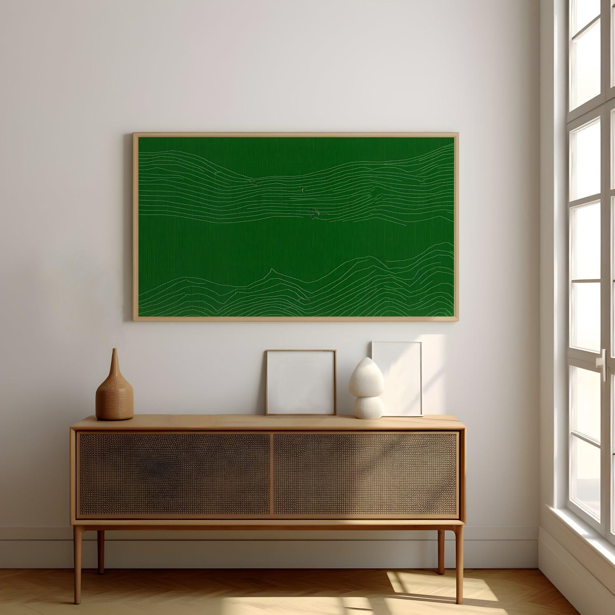 Zen Inspired Canvas Art, Minimalist Green Line Drawing (Ready to Hang)