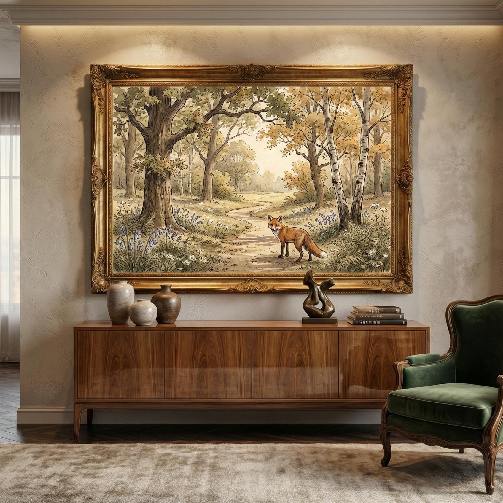 Art Print: Fox and Wine Glass - Matte, Canvas, Framed