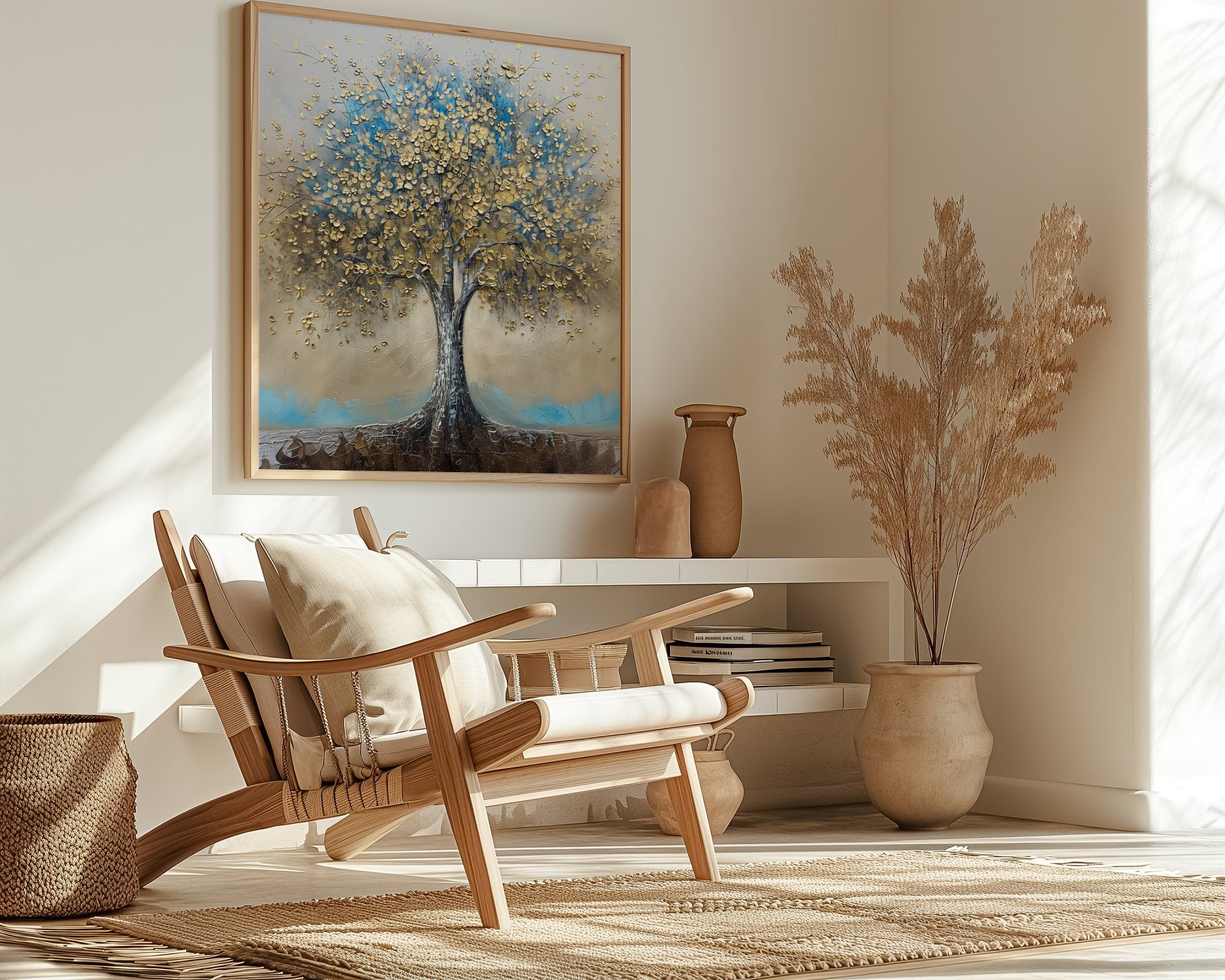 Golden Tree of Life Canvas Art | Blue & Gold Abstract Wall Decor for Serene Spaces