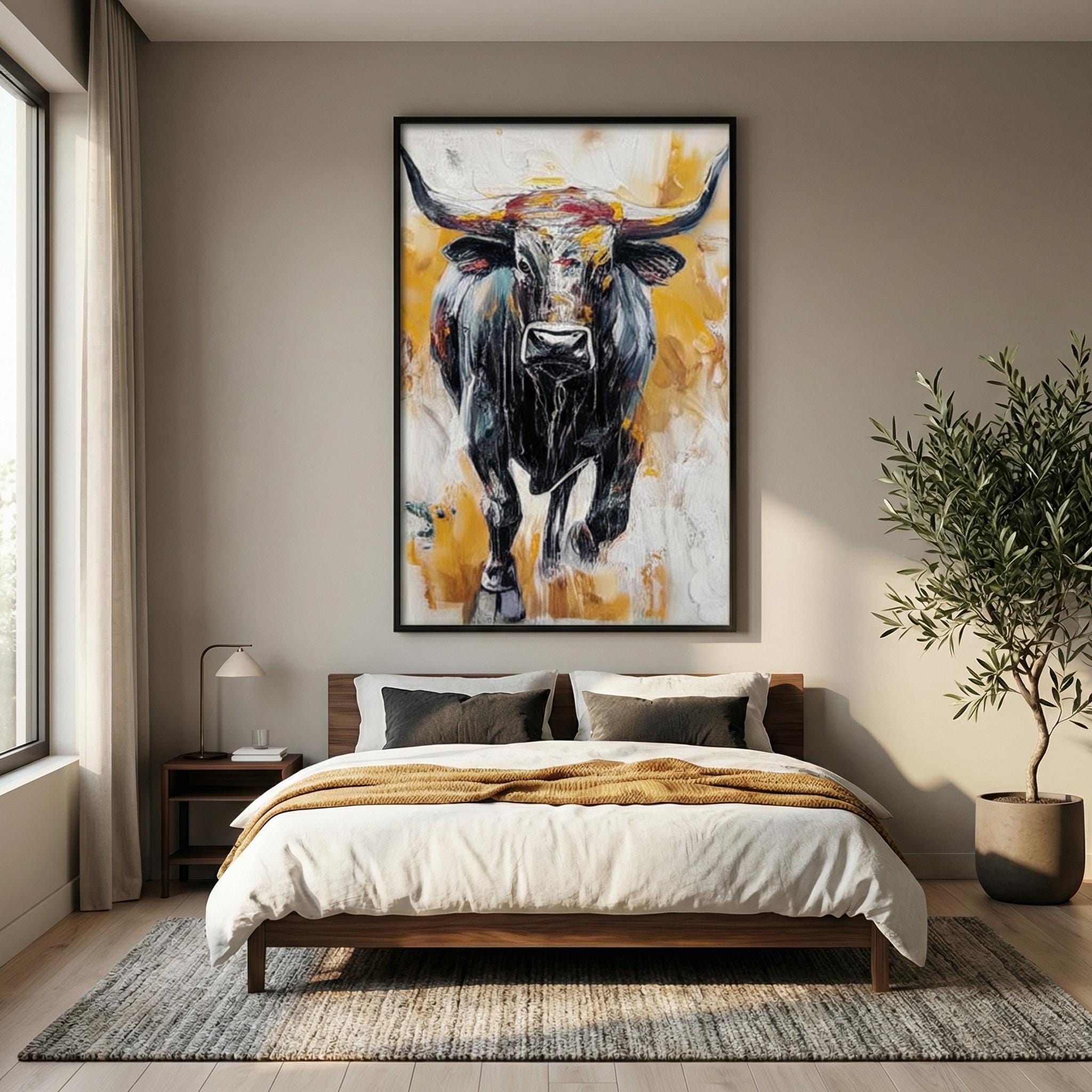 Bull Painting on Canvas: Abstract Animal Art (Farmhouse Style)