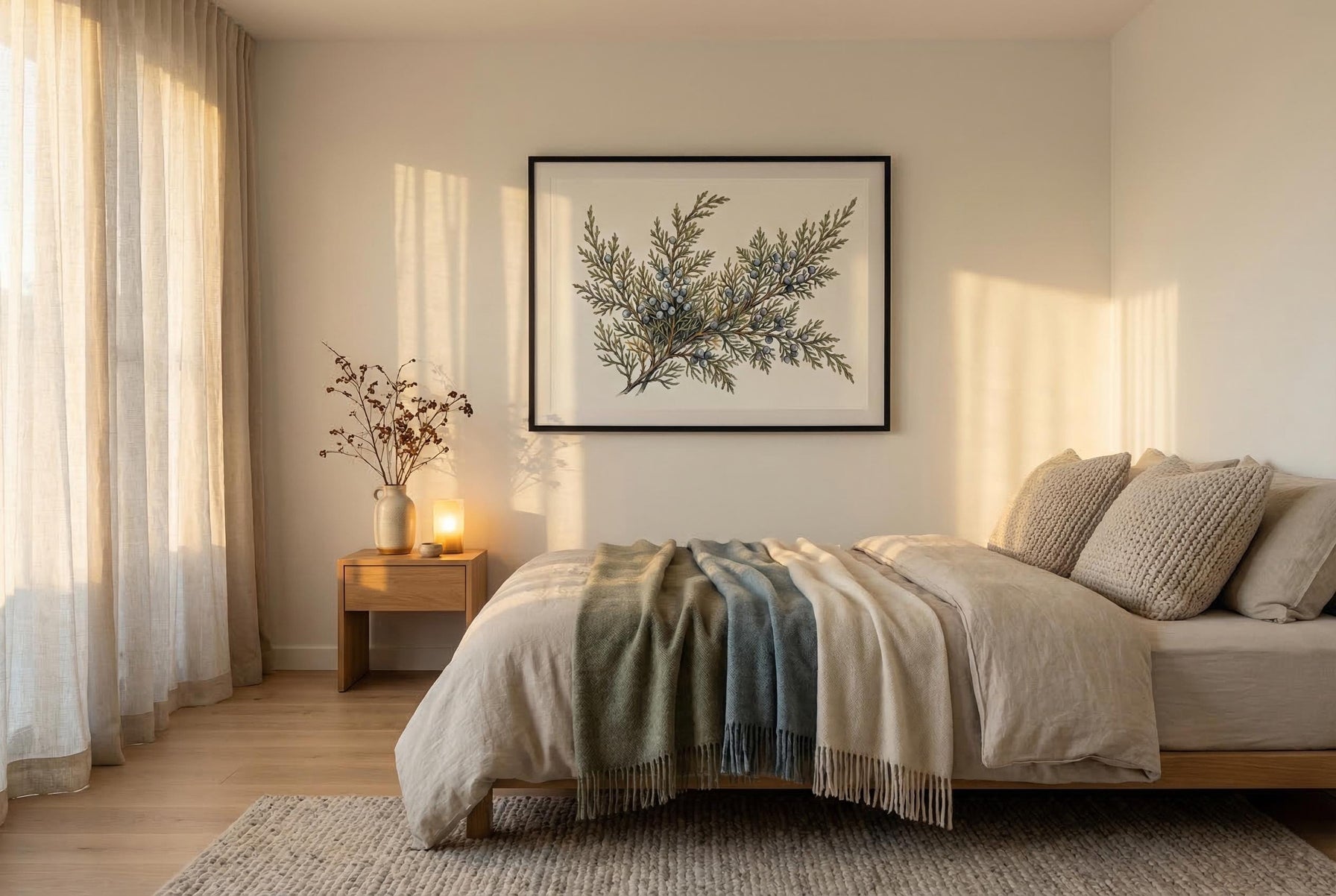 Vintage Juniper Branch Watercolor Print, Botanical Pine Berry Wall Art, Winter Decor Farmhouse