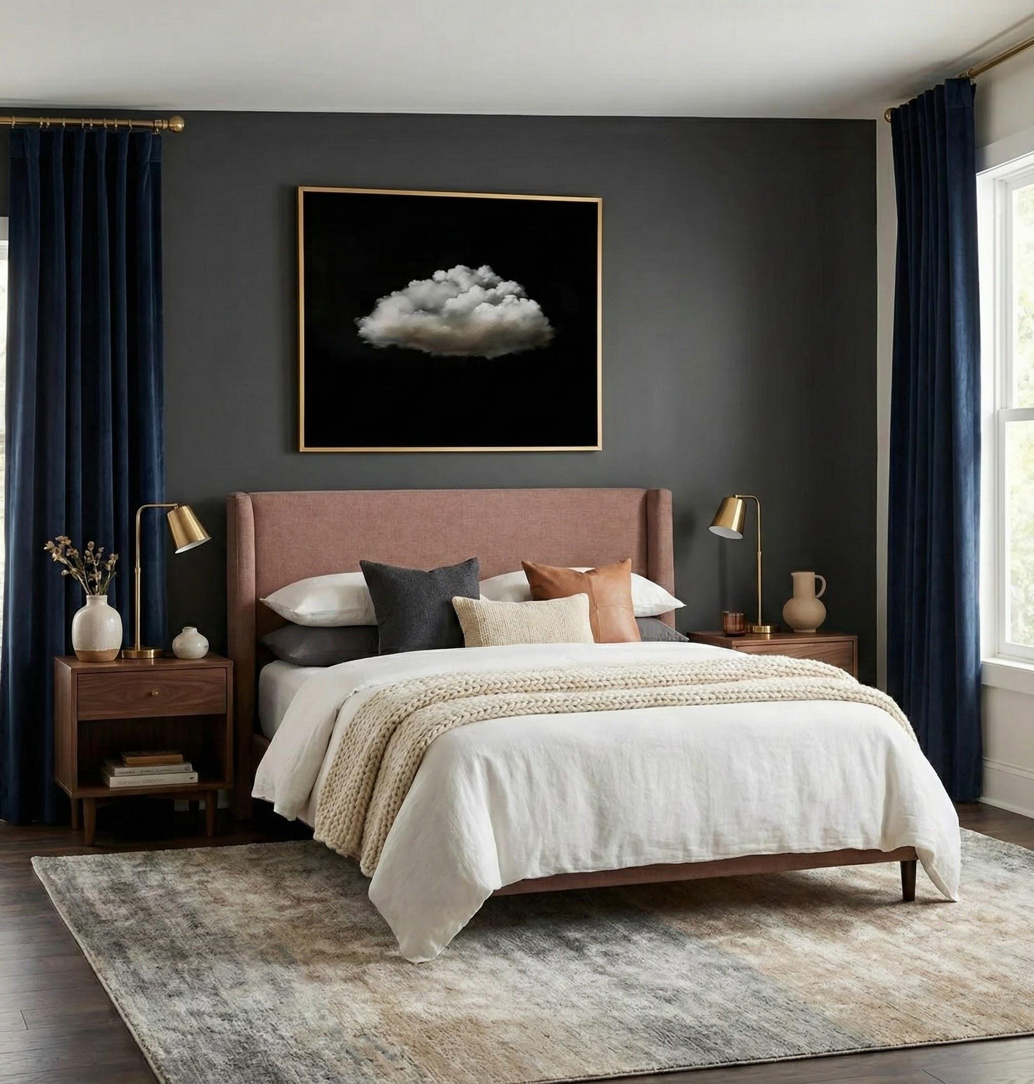 Moody Twilight Wall Art - Vintage Clouds with Retro Green Hues