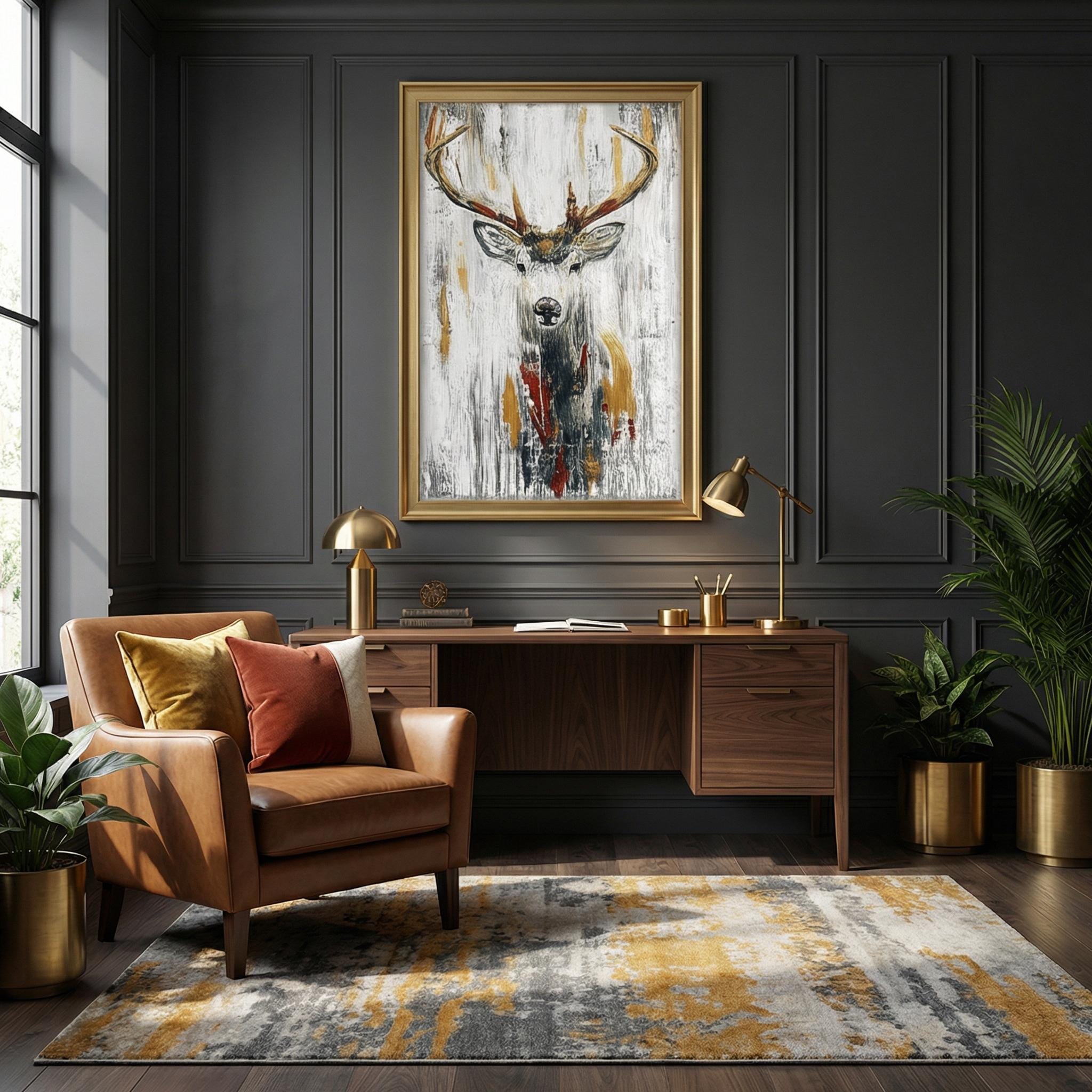 Serene Deer Canvas, Abstract Forest Art (Modern Wall Decor)
