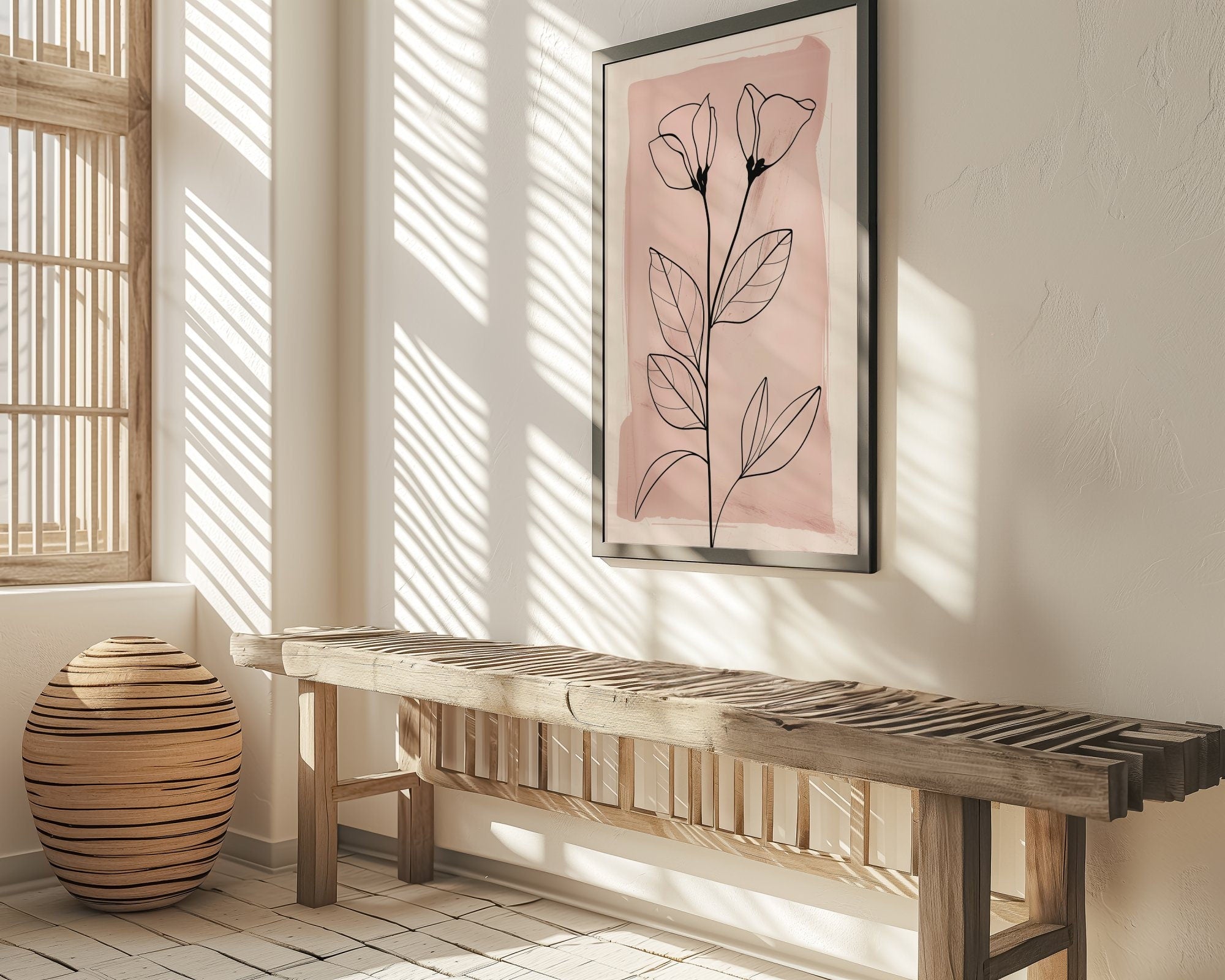 Blushing Botanicals: Elegant Pink Line Art Print | Chic & Minimalist Floral Wall Decor