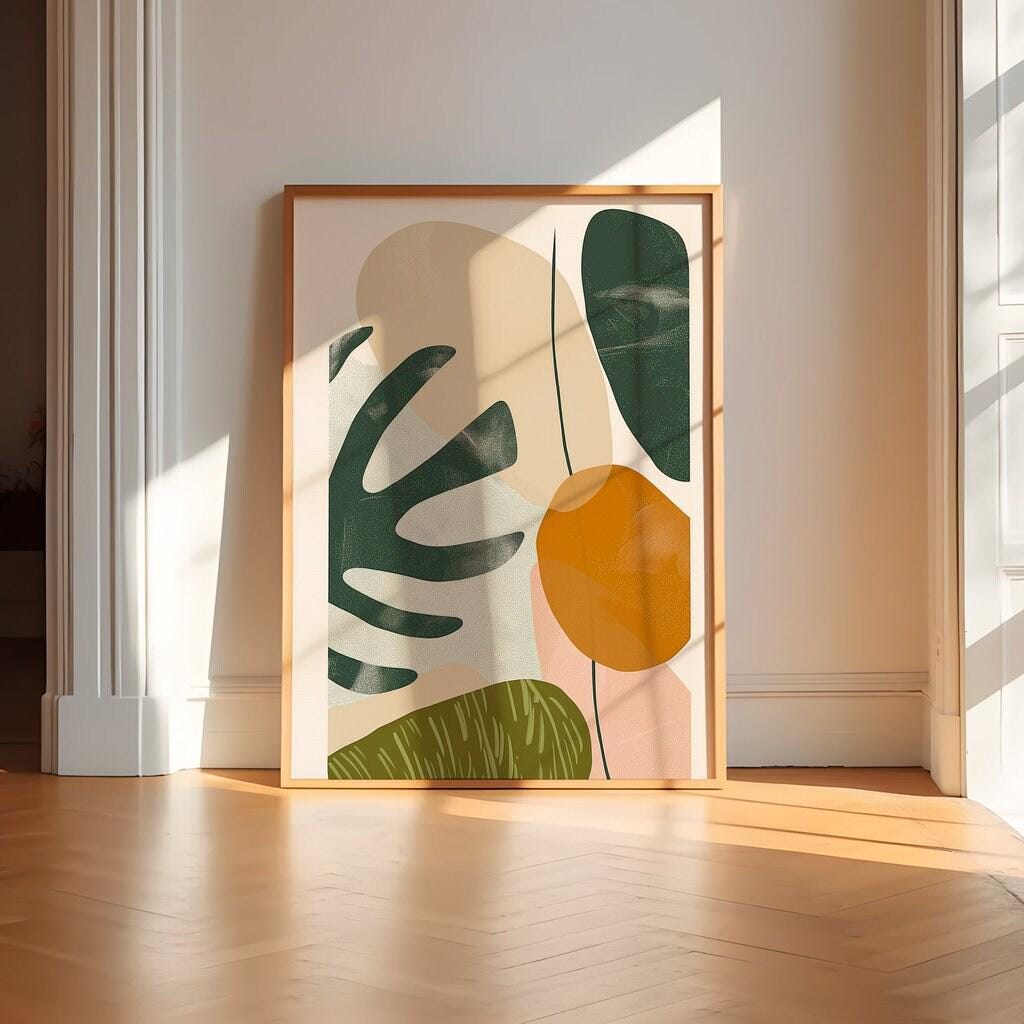 Tropical Rhythms: Mid-Century Modern Abstract Leaf Art | Boho Chic Wall Decor