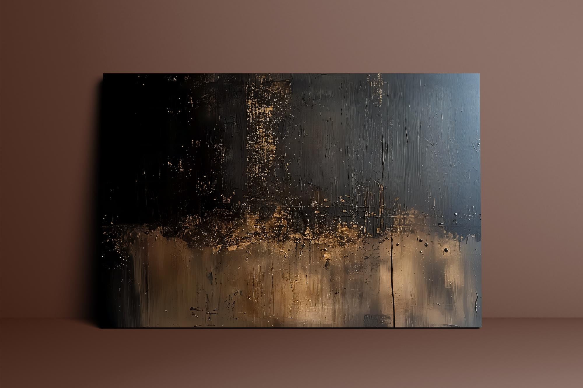 Abstract Wall Art: Black, Gold, Brown Minimalist Canvas (Living Room Decor)