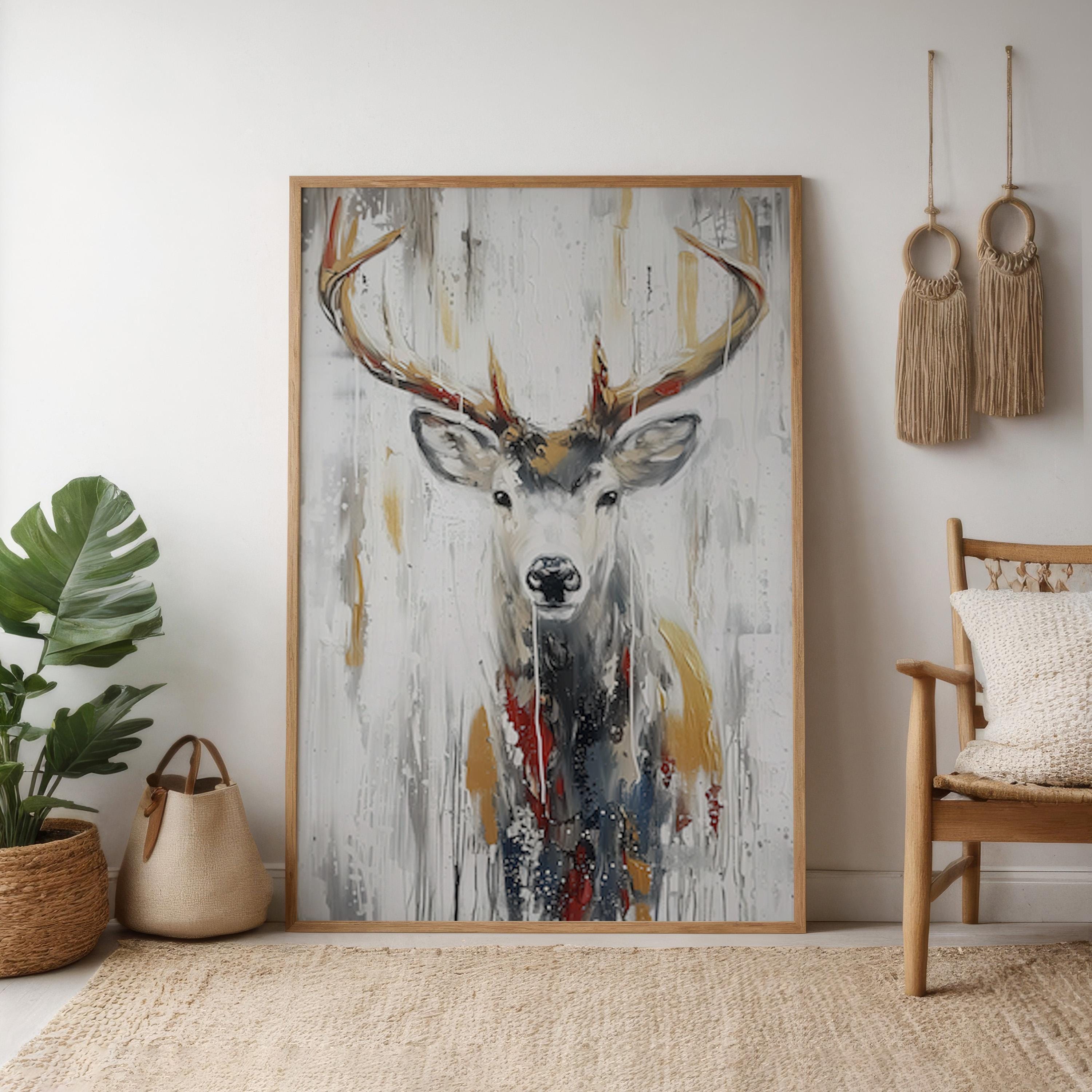 Serene Deer Canvas, Abstract Forest Art (Modern Wall Decor)