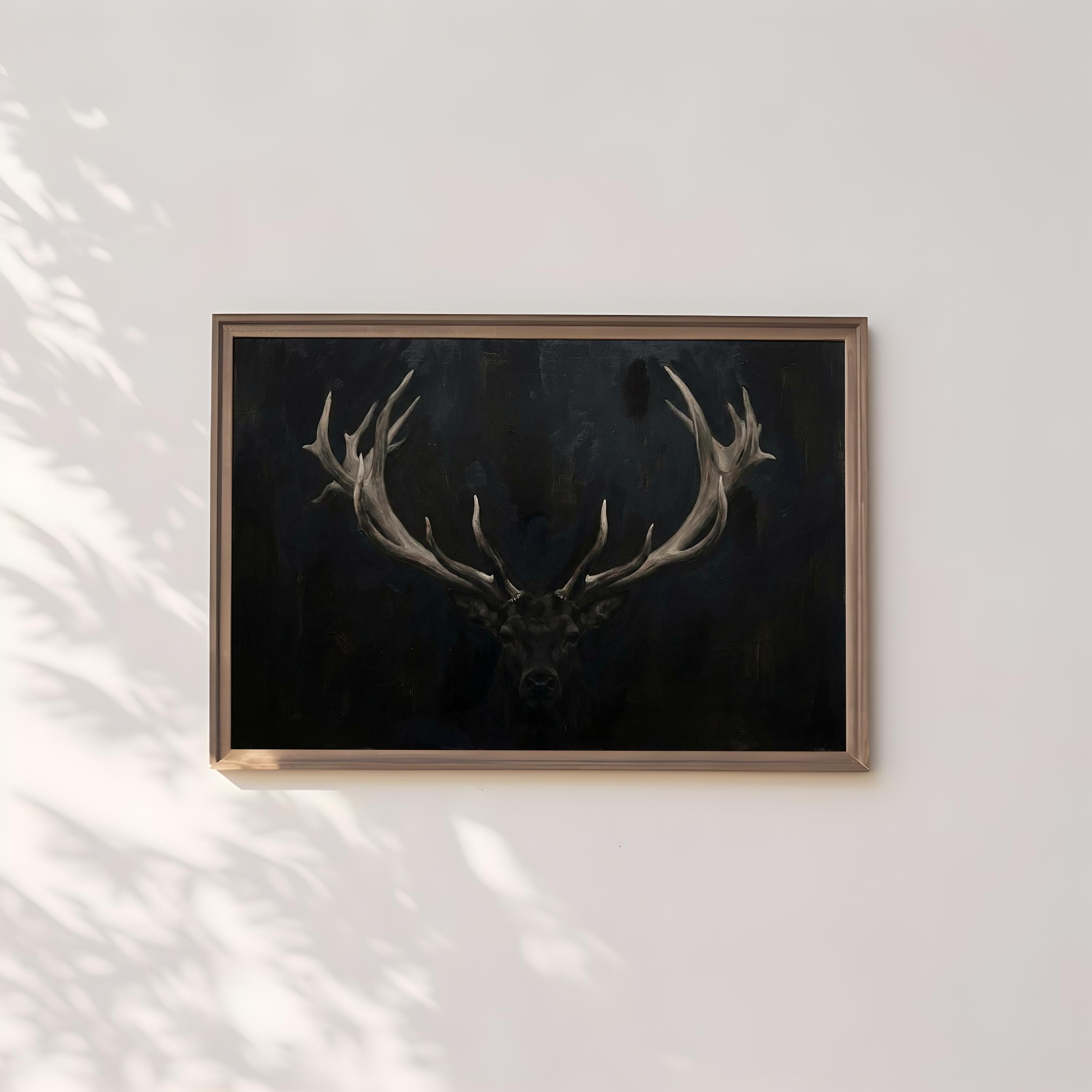 Moody Stag Canvas Print - Dark Deer with Chiaroscuro Lighting