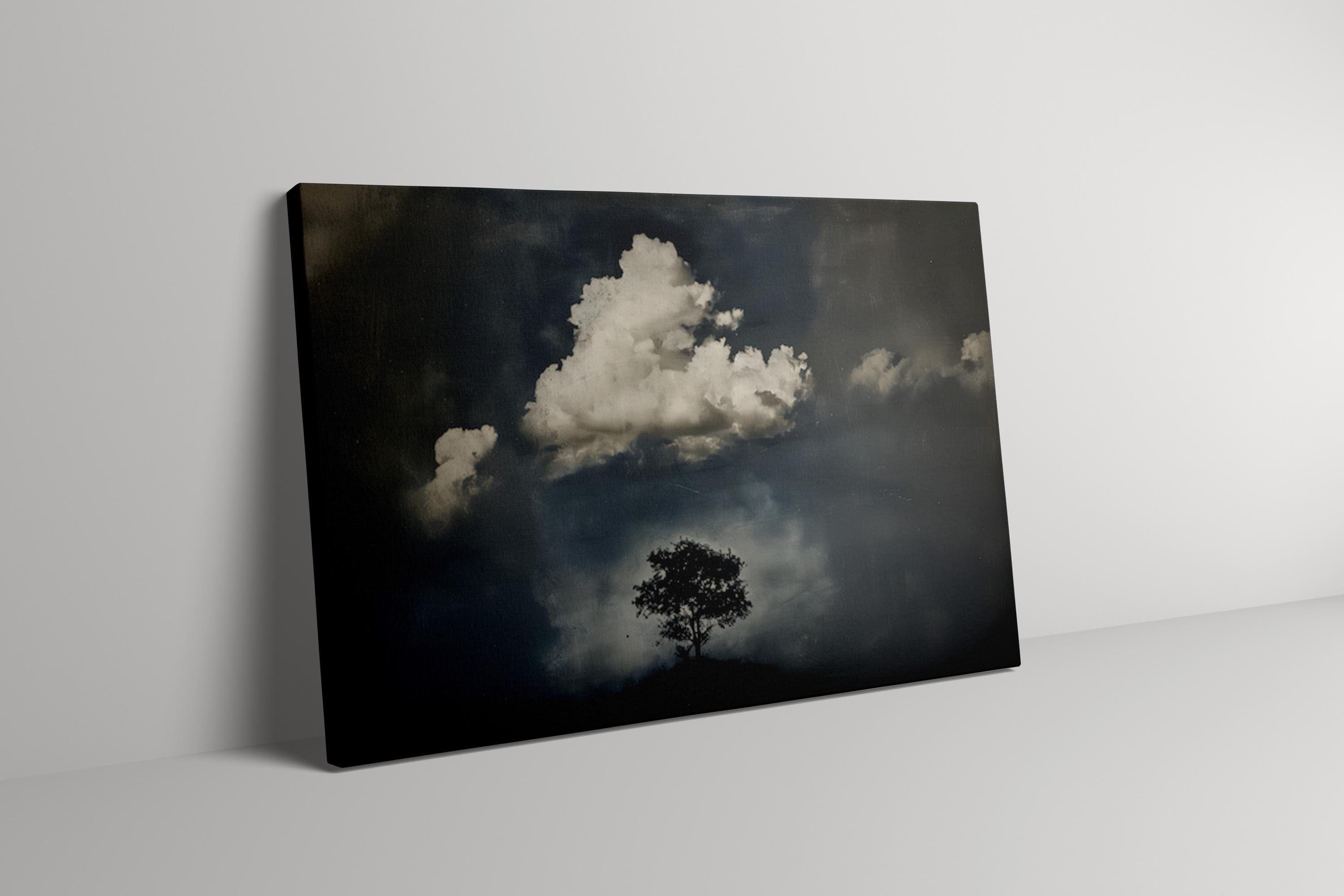The Watcher Wall Art: Moody Tree and Cloud Scene, Vintage Style