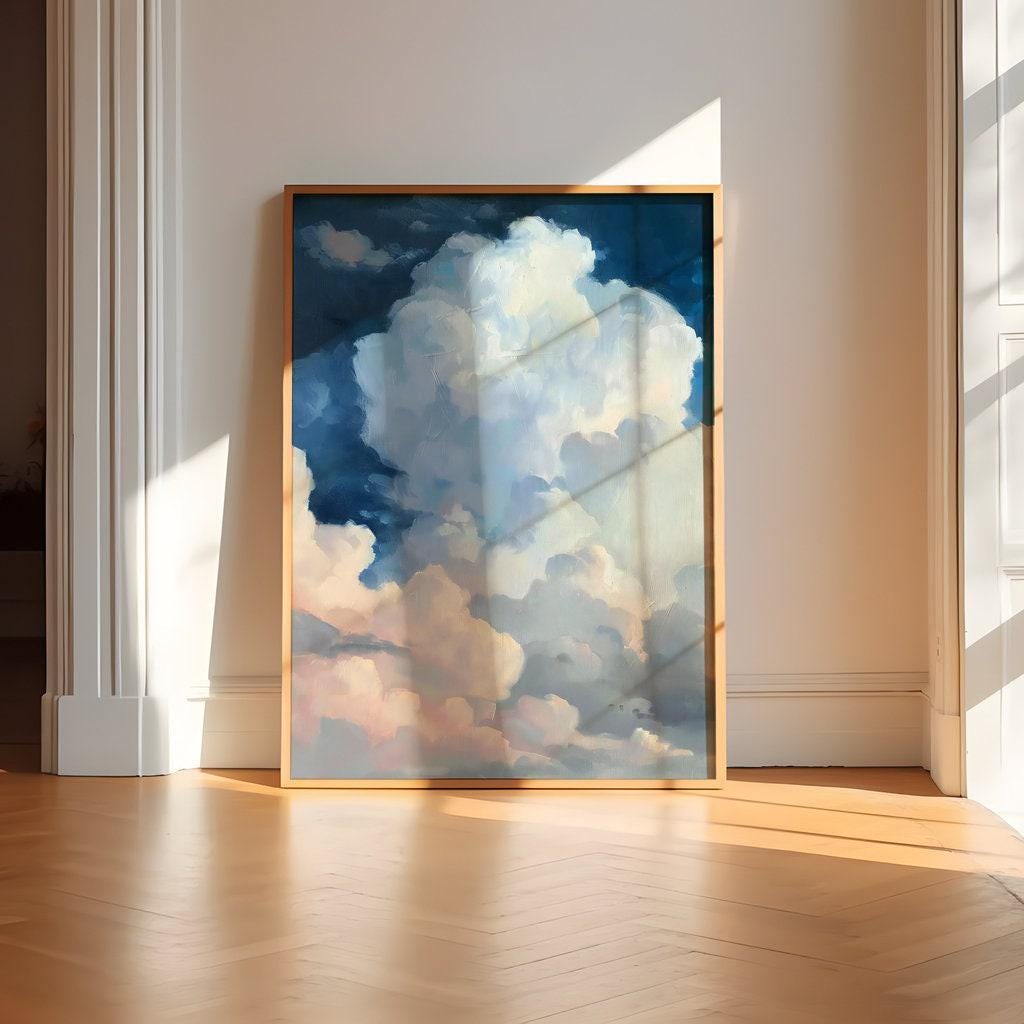 The Empyrean: Dramatic Ethereal Cloudscape in Blue & Peach | Majestic & Serene Sky Art
