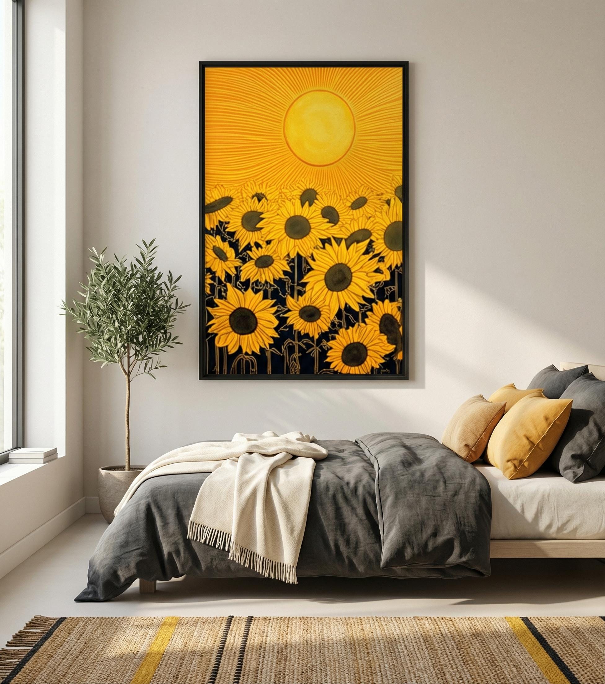 Sunflower Wall Art: Yellow Sun Design - Modern Farmhouse Style