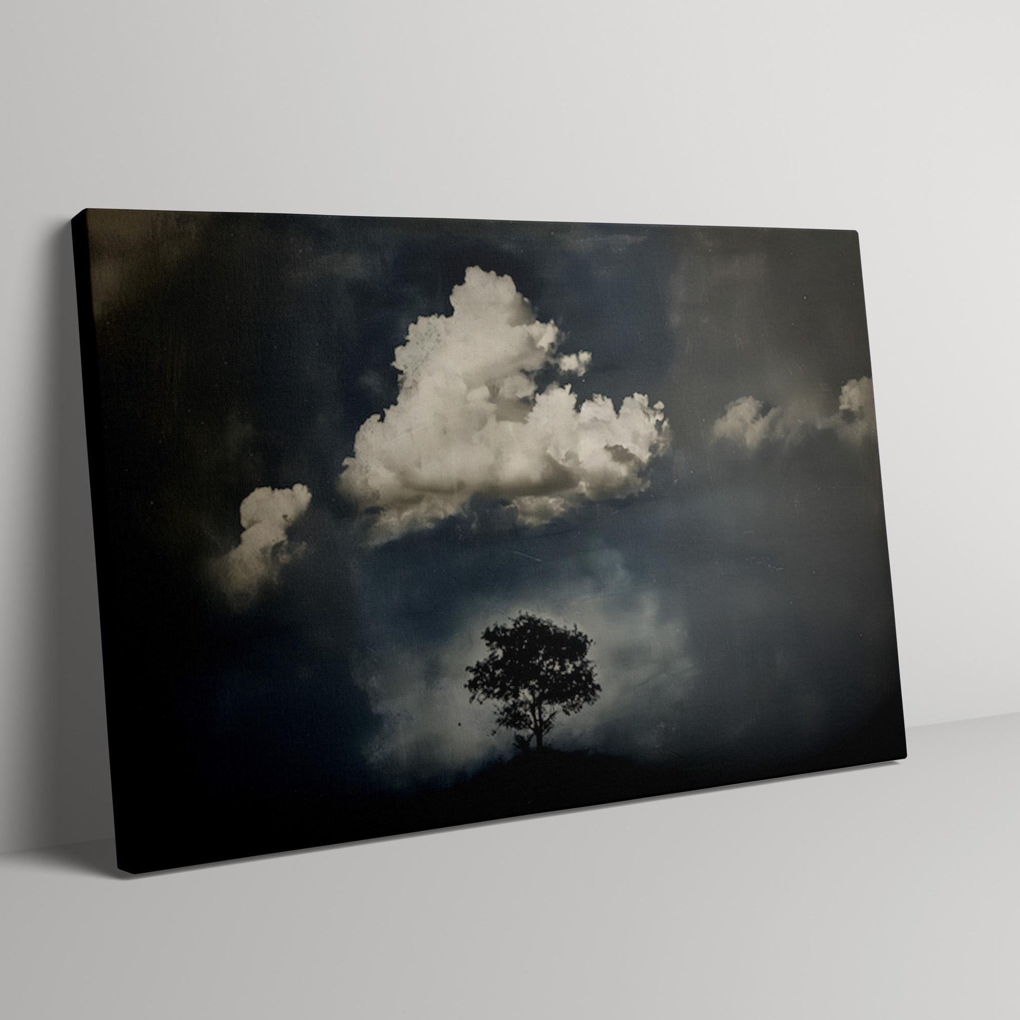 The Watcher: Vintage Moody Tree & Cloud Art | Minimalist & Serene Wall Decor