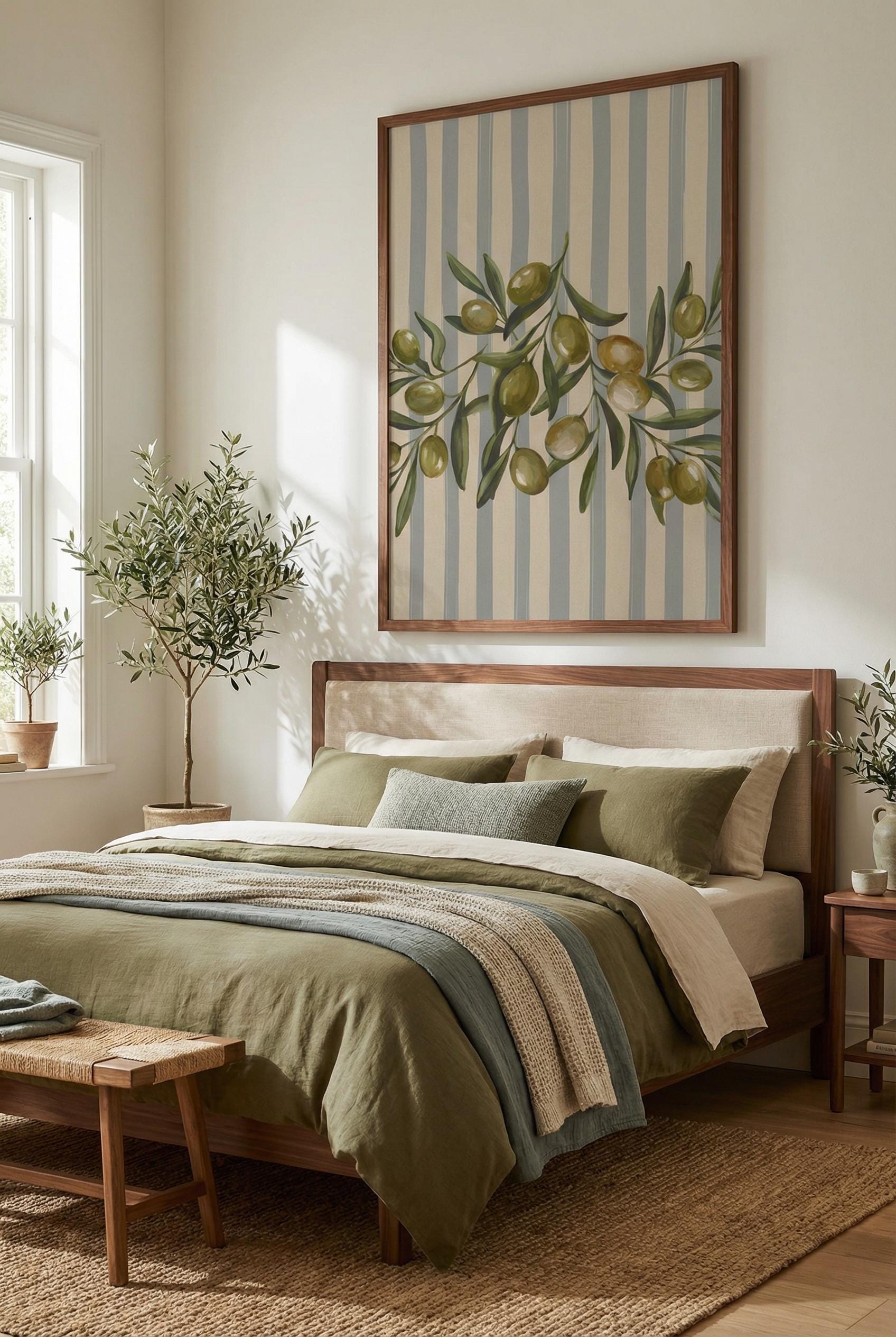 Olives Blue Lines Wall Art: Modern Abstract Print for Home