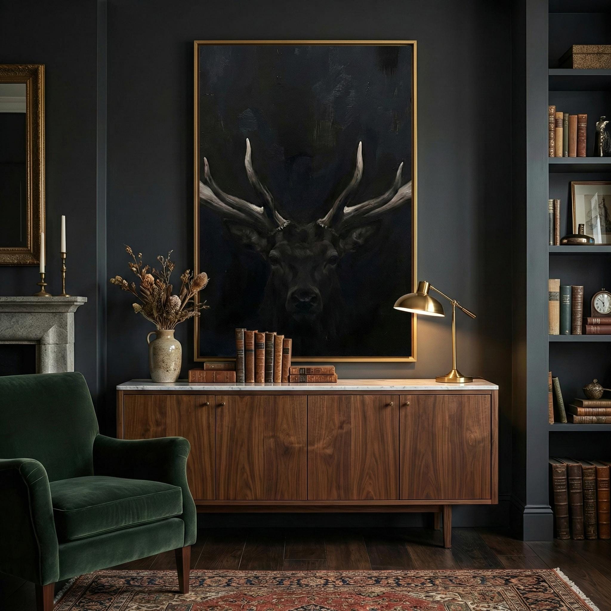 Moody Stag Canvas Print - Dark Deer with Chiaroscuro Lighting
