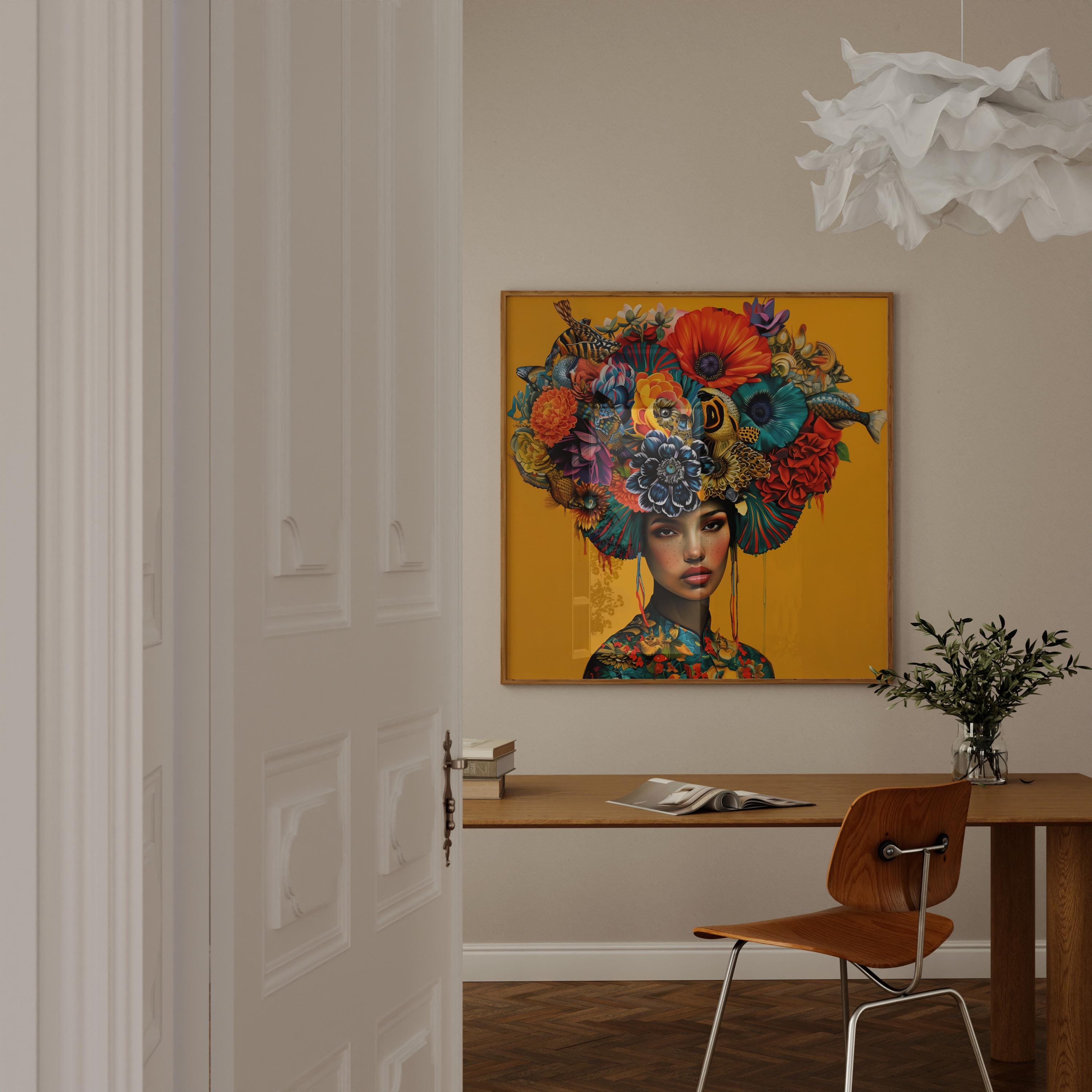 The Empress: Vibrant Floral Headdress Art | Modern & Elegant Botanical Portrait
