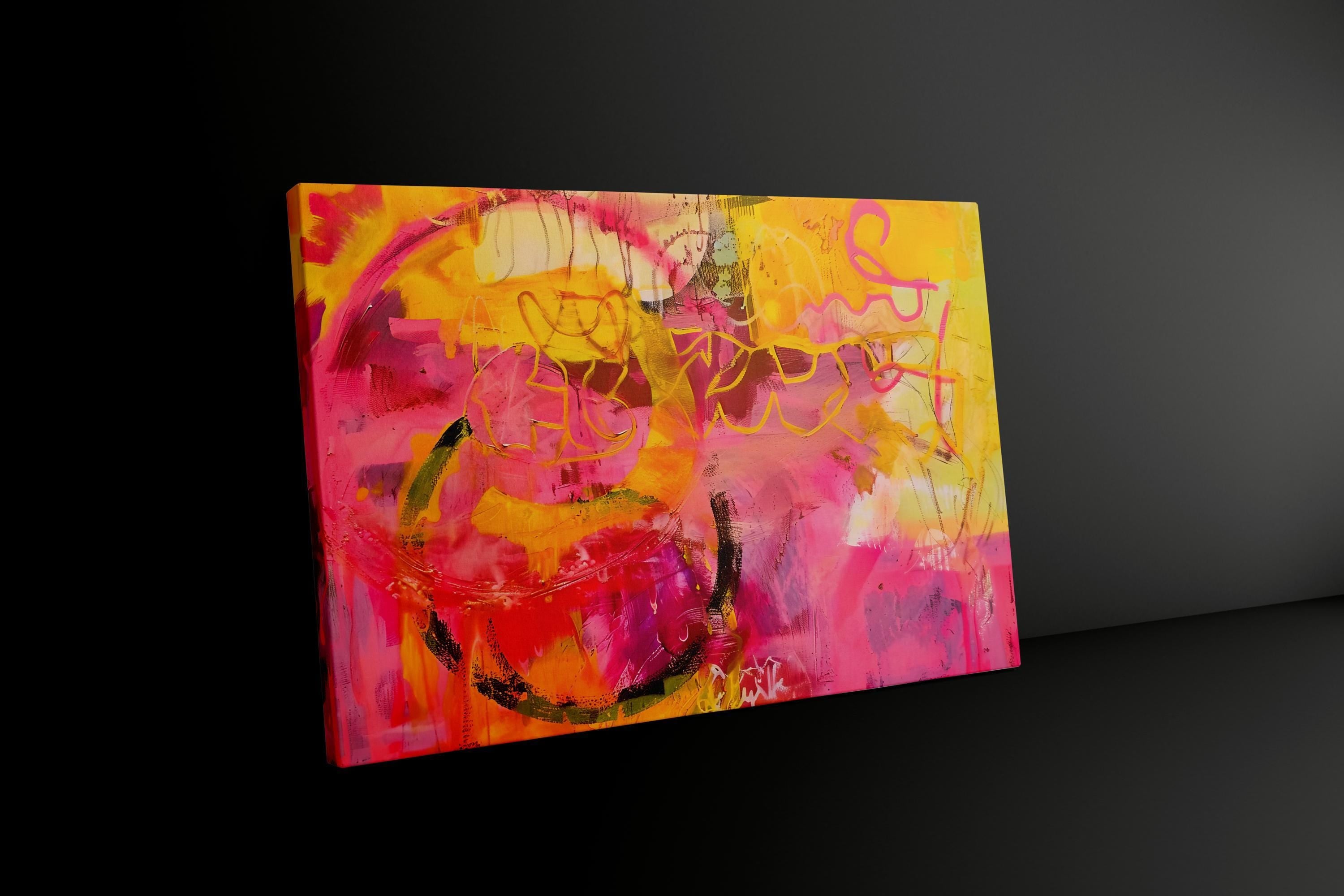 Modern Abstract Painting, Pink and Yellow Bold Brushstrokes (Canvas Print)