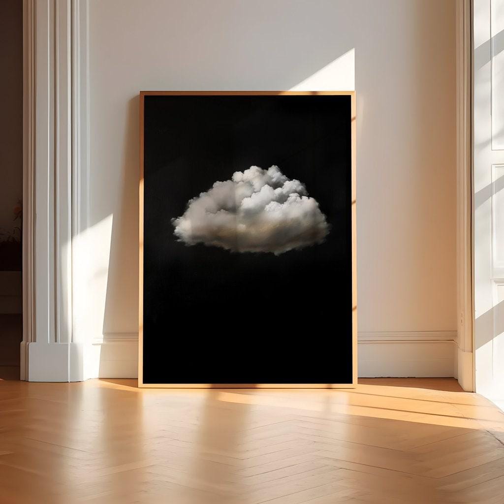 Moody Twilight Wall Art - Vintage Clouds with Retro Green Hues