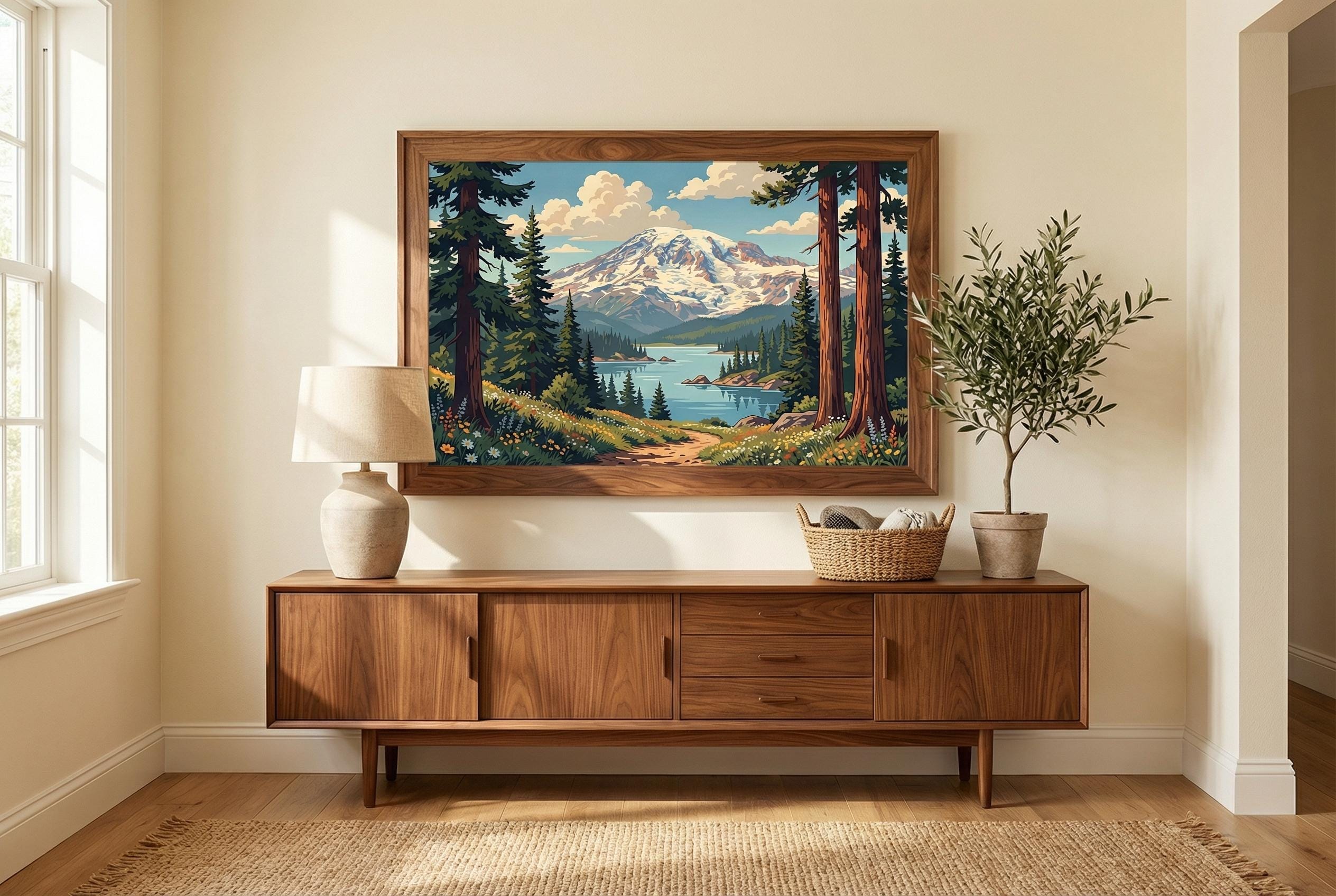 Landscape Wall Art Print: Mountain Lake View - Framed or Canvas