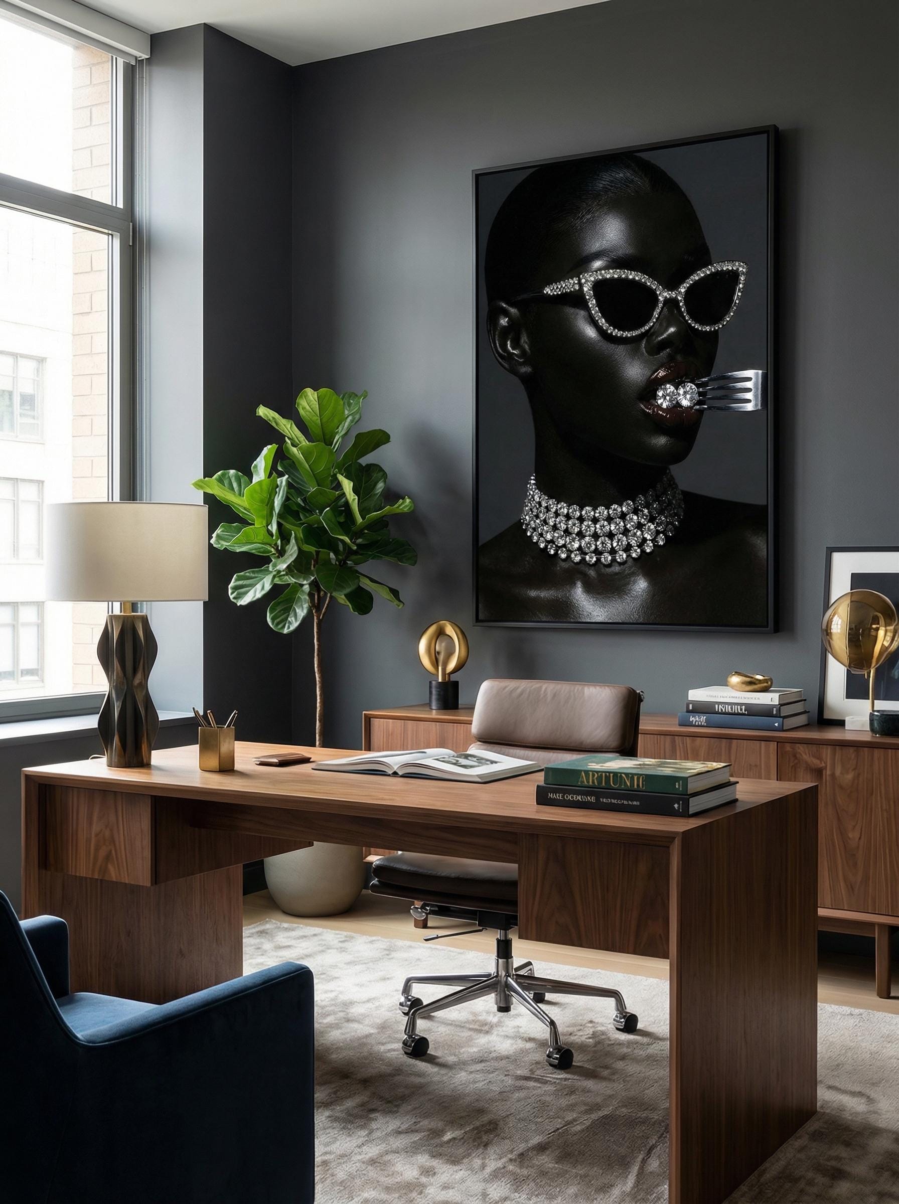 Diamond Black Wall Art Print, Luxury Modern Style (Framed or Canvas)