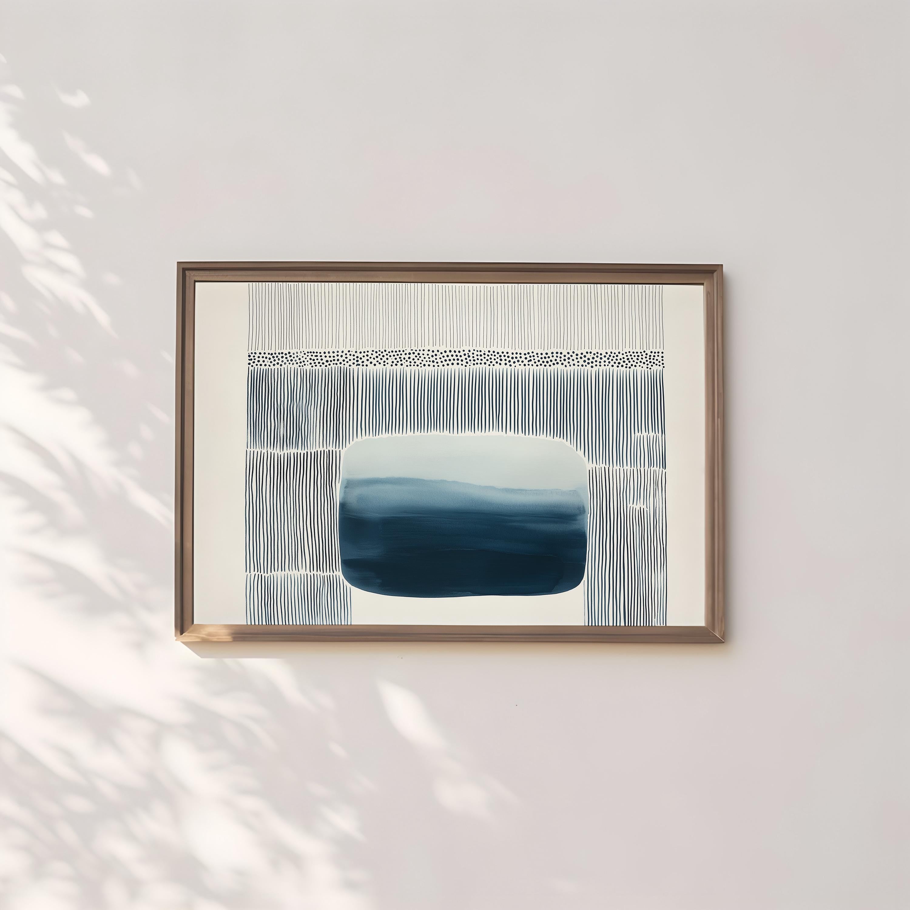 Abstract Wall Art Set: Navy Blue Indigo Watercolor - Japandi Style