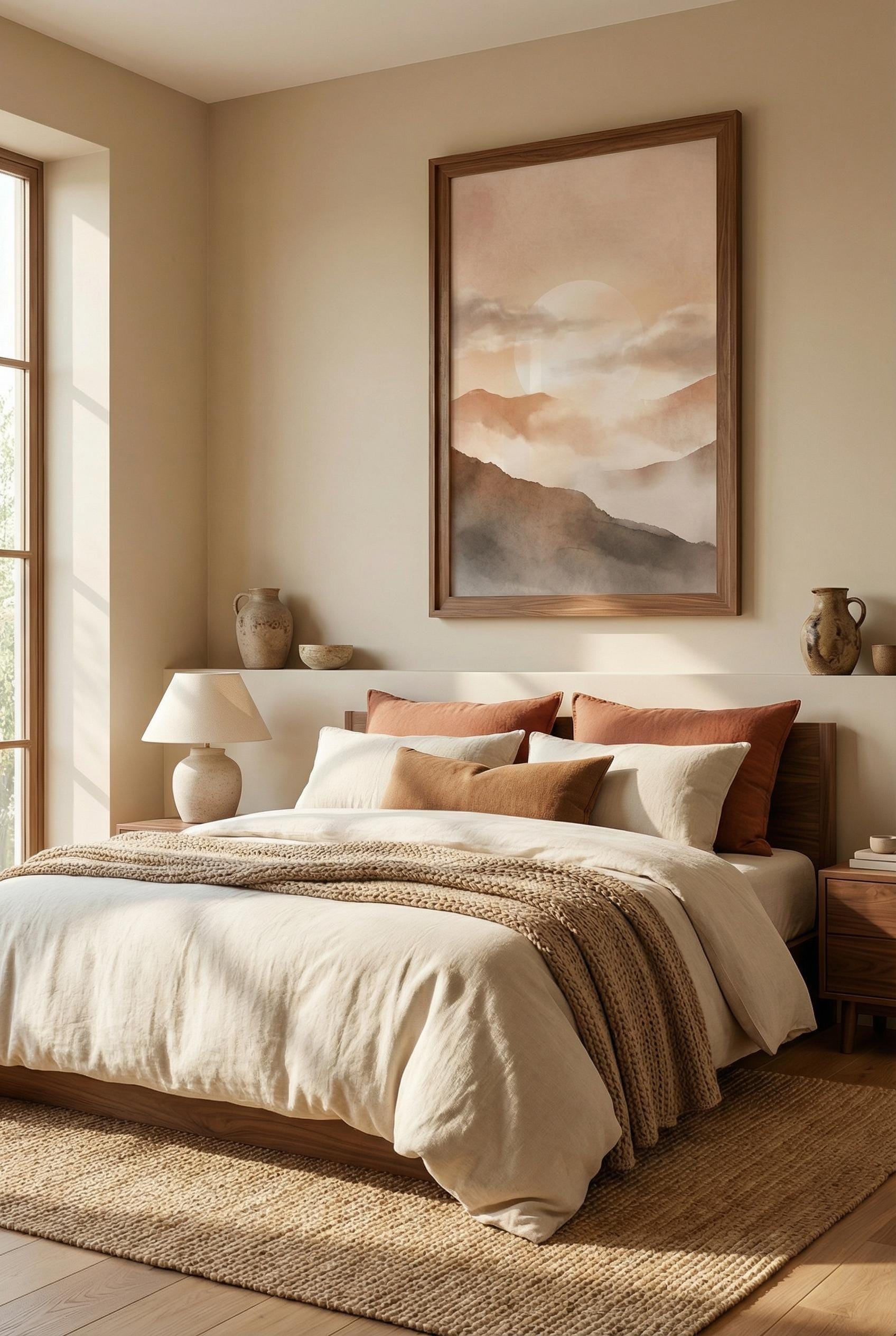 Moonlit Mountain Wall Art Print: Cloudy Sky, Orange Sunset