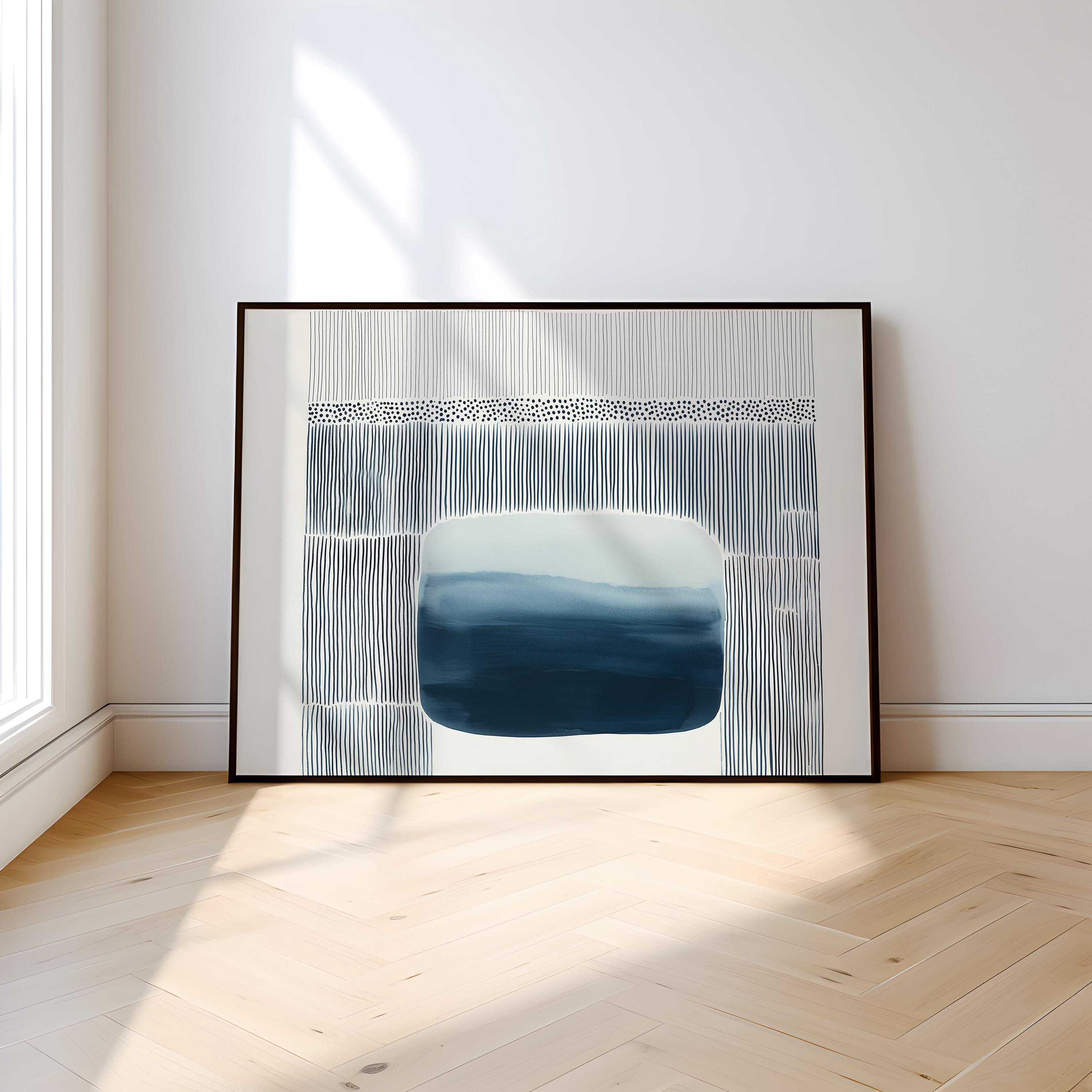 Abstract Wall Art Set: Navy Blue Indigo Watercolor - Japandi Style
